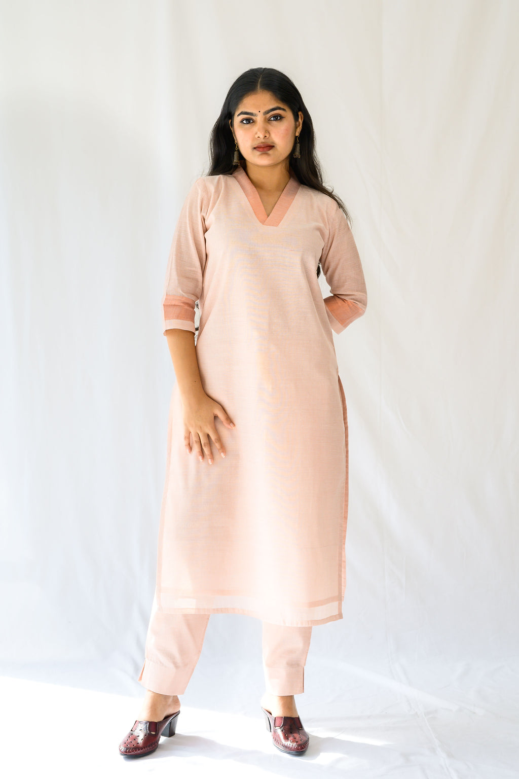 Kasavu Elegance Copper Tissue Straight Kurta