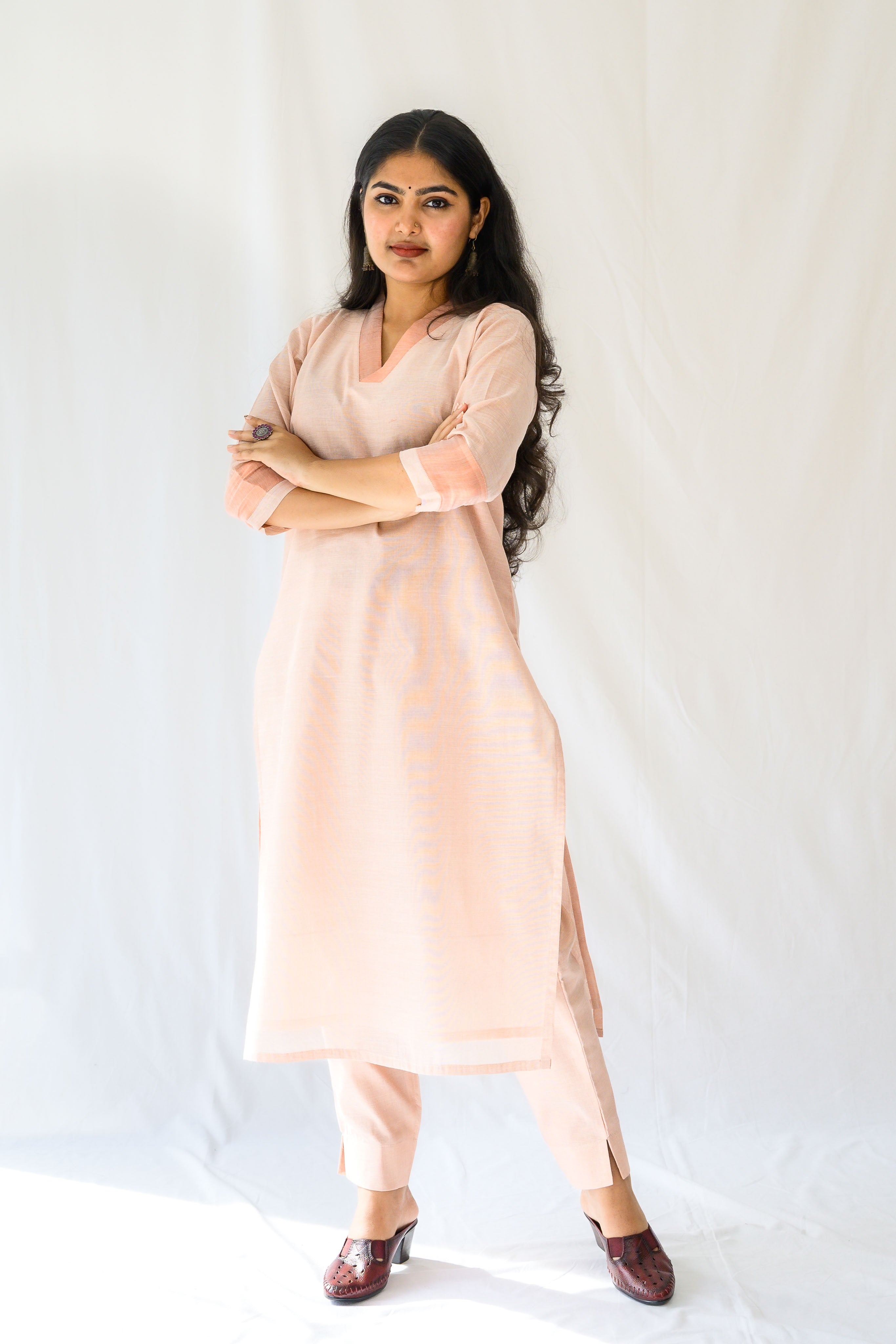 Kasavu Elegance Copper Tissue Straight Kurta