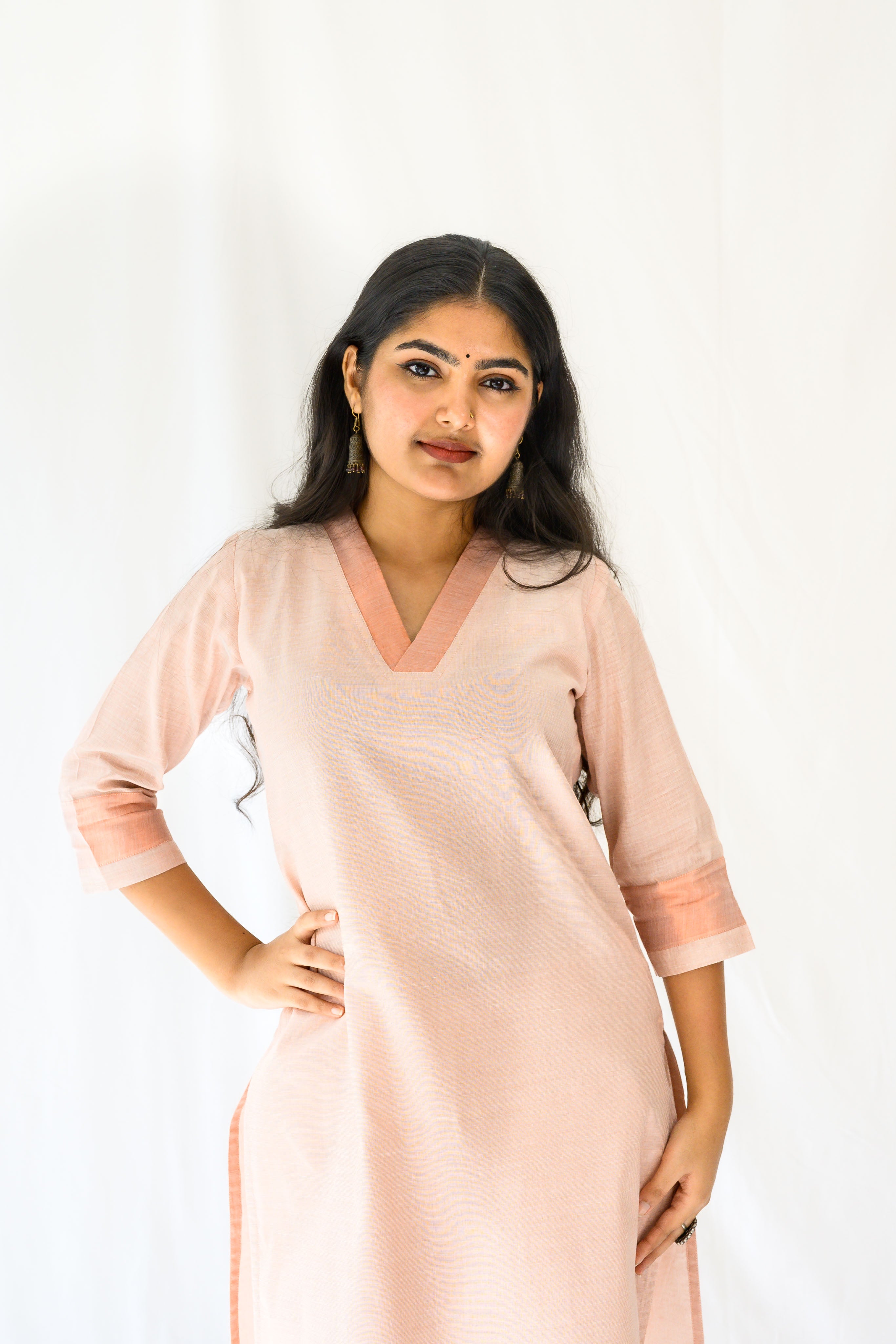 Kasavu Elegance Copper Tissue Straight Kurta
