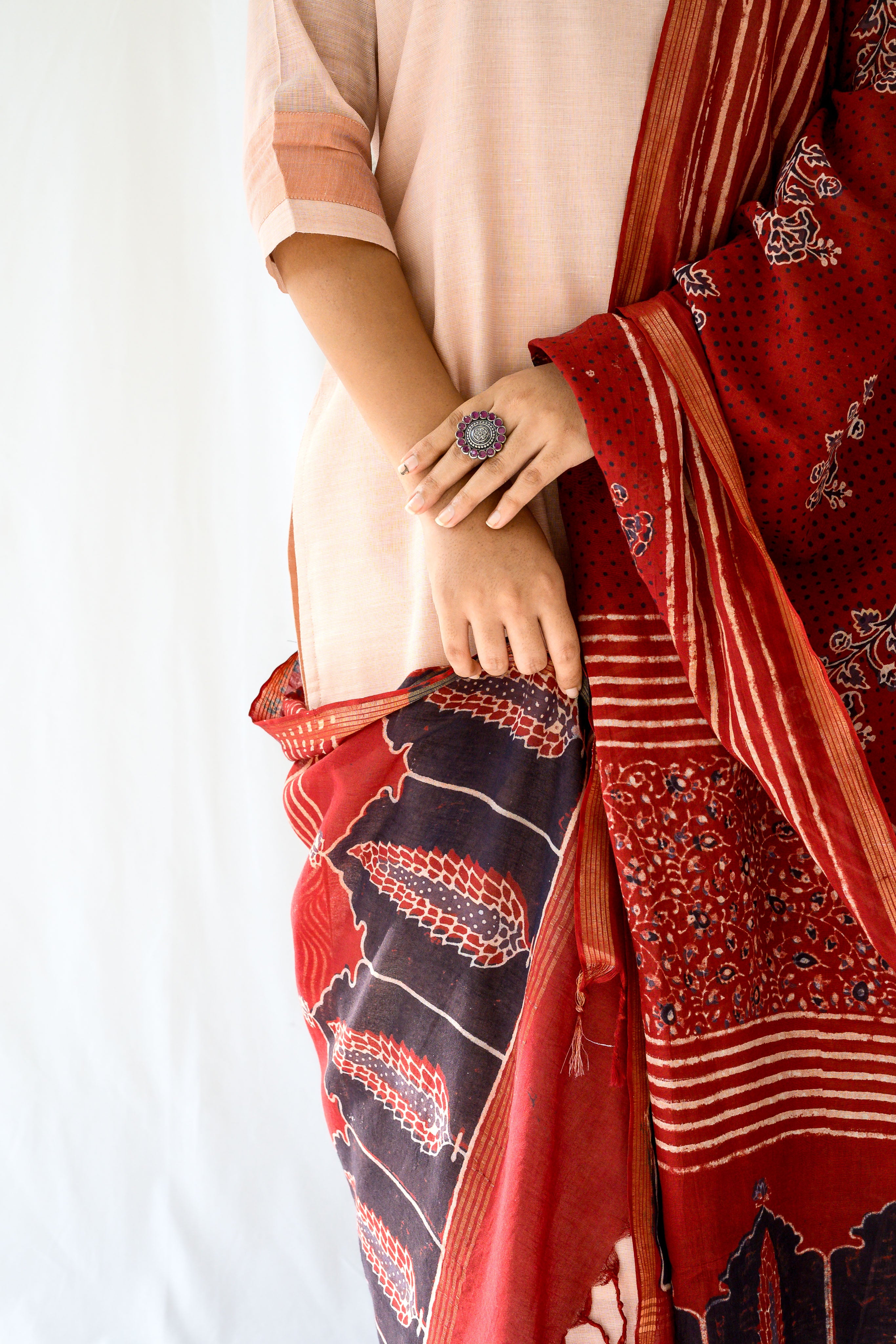 Madder Red Pine Florals Ajrakh Cotton Dupatta