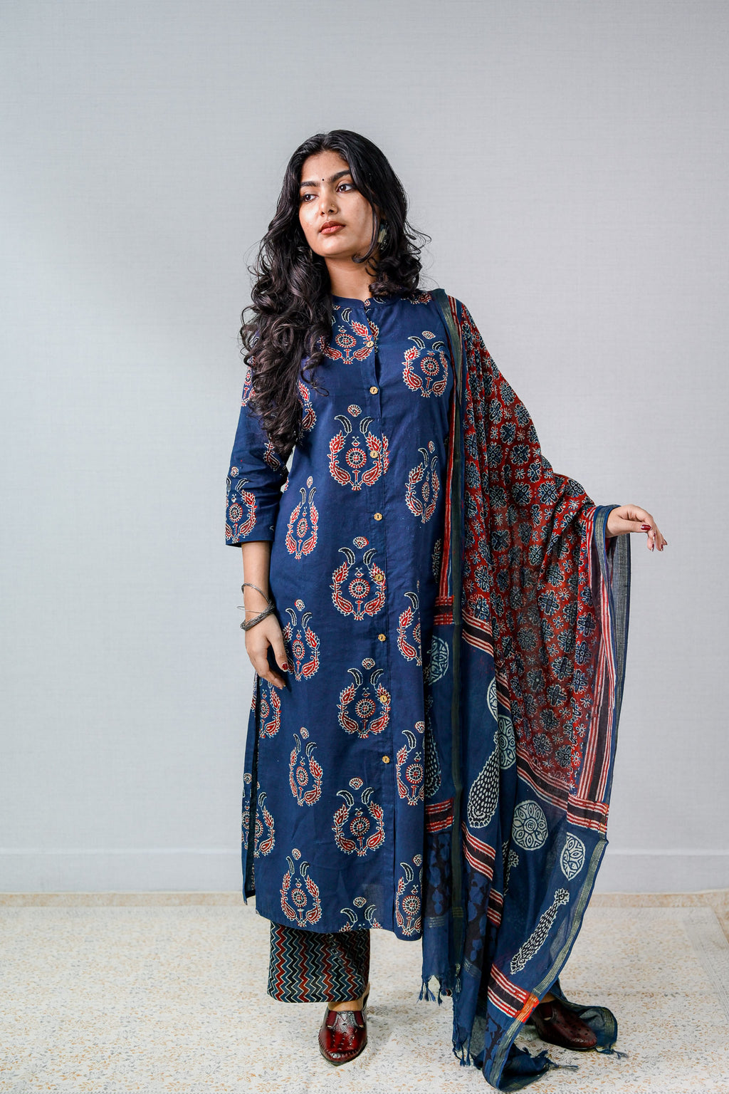 Pankhuri Indigo Ajrakh Straight  Kurta