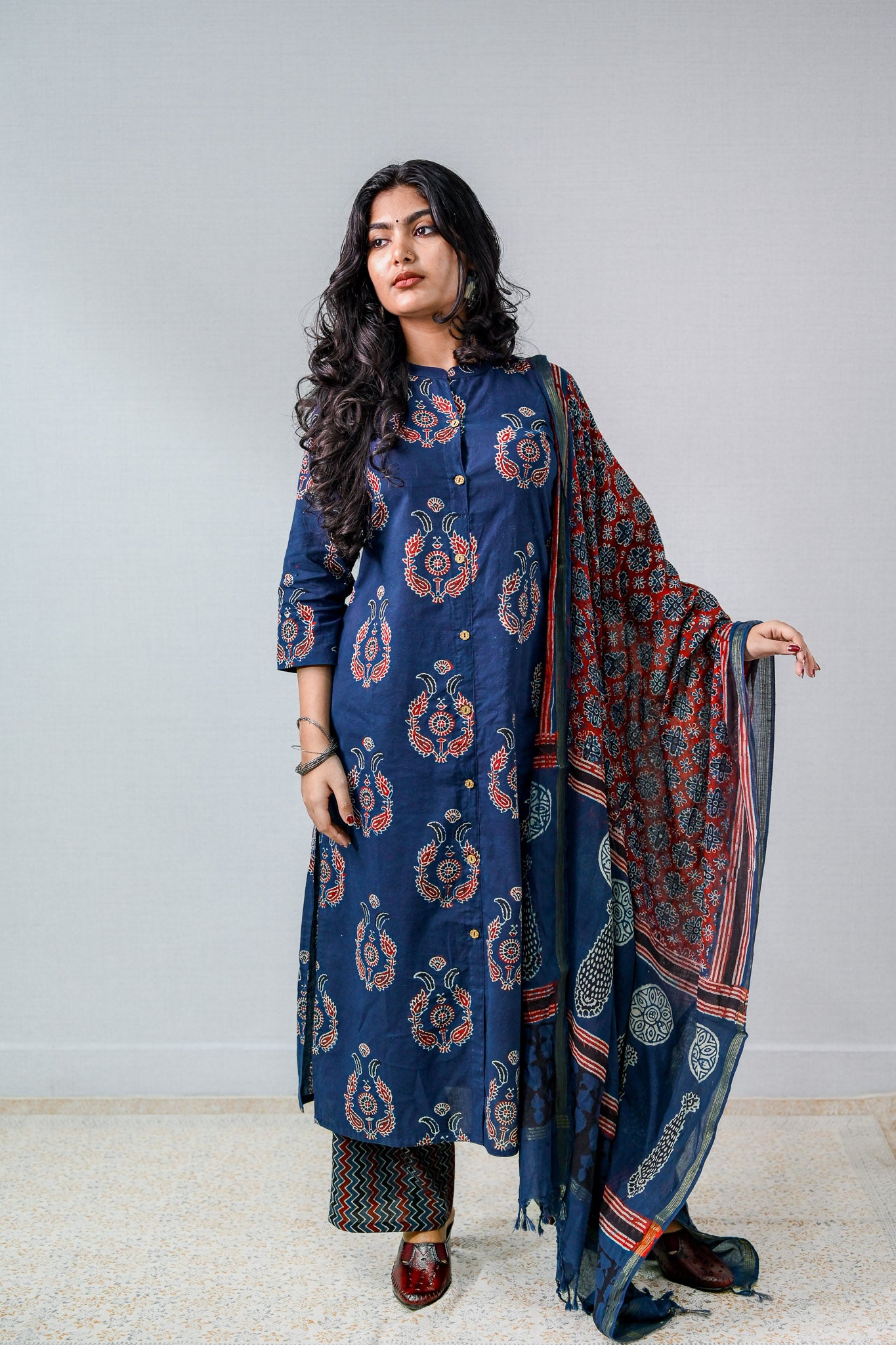 Pankhuri Indigo Ajrakh Straight  Kurta