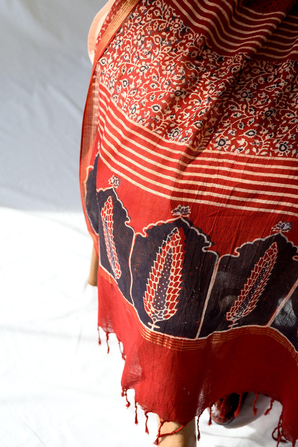 Madder Red Pine Florals Ajrakh Cotton Dupatta