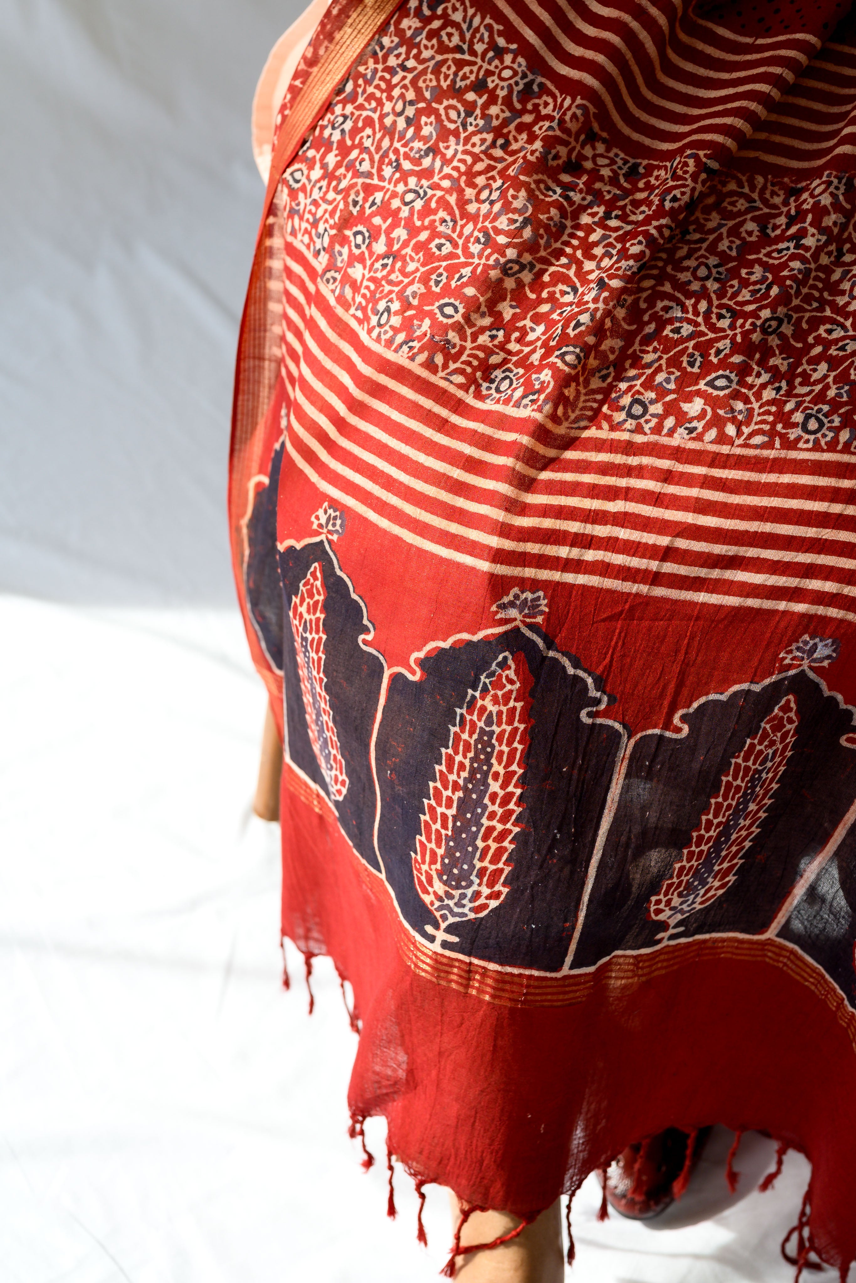 Madder Red Pine Florals Ajrakh Cotton Dupatta