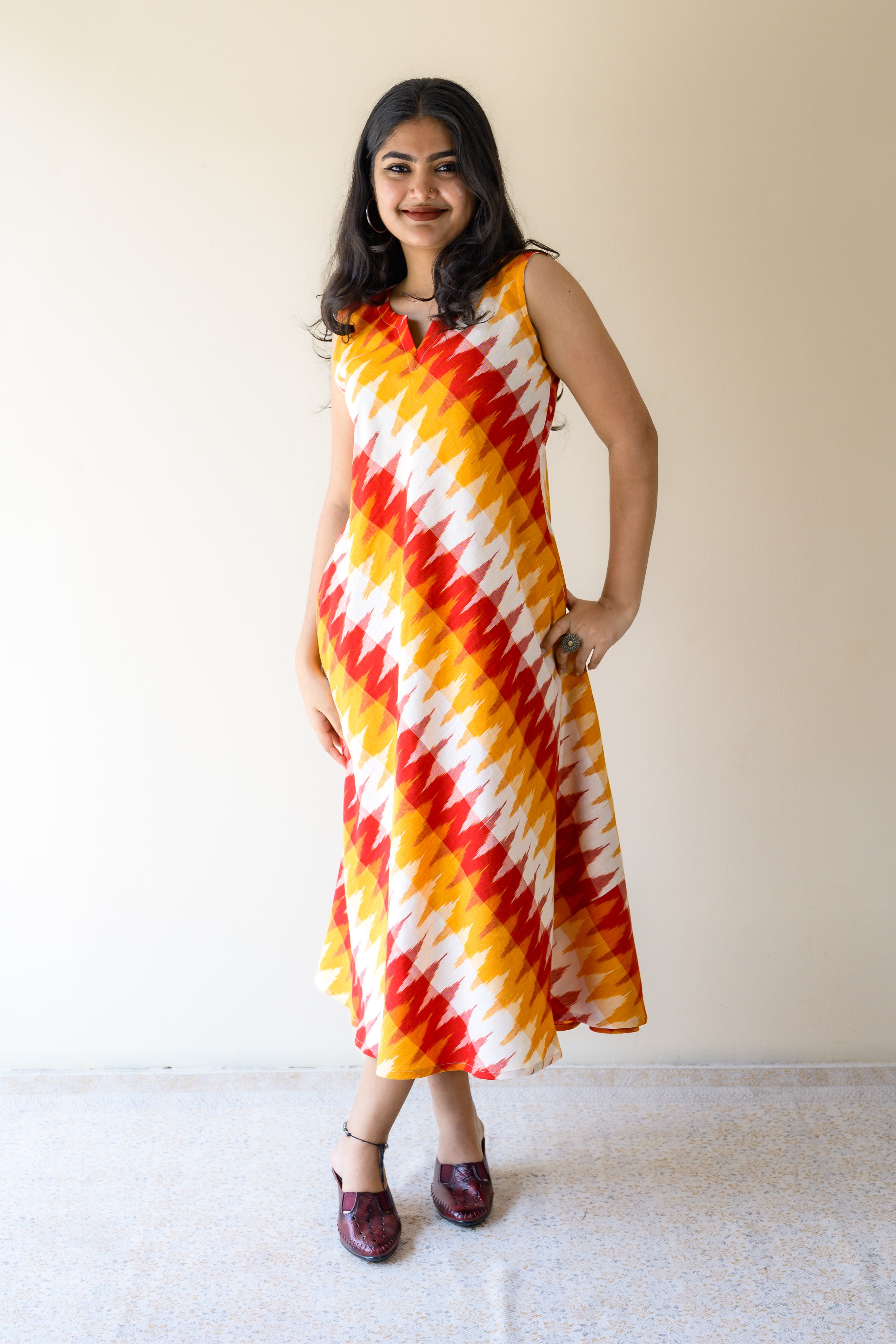 Saffron & Snow Ikkat Sleeveless Dress