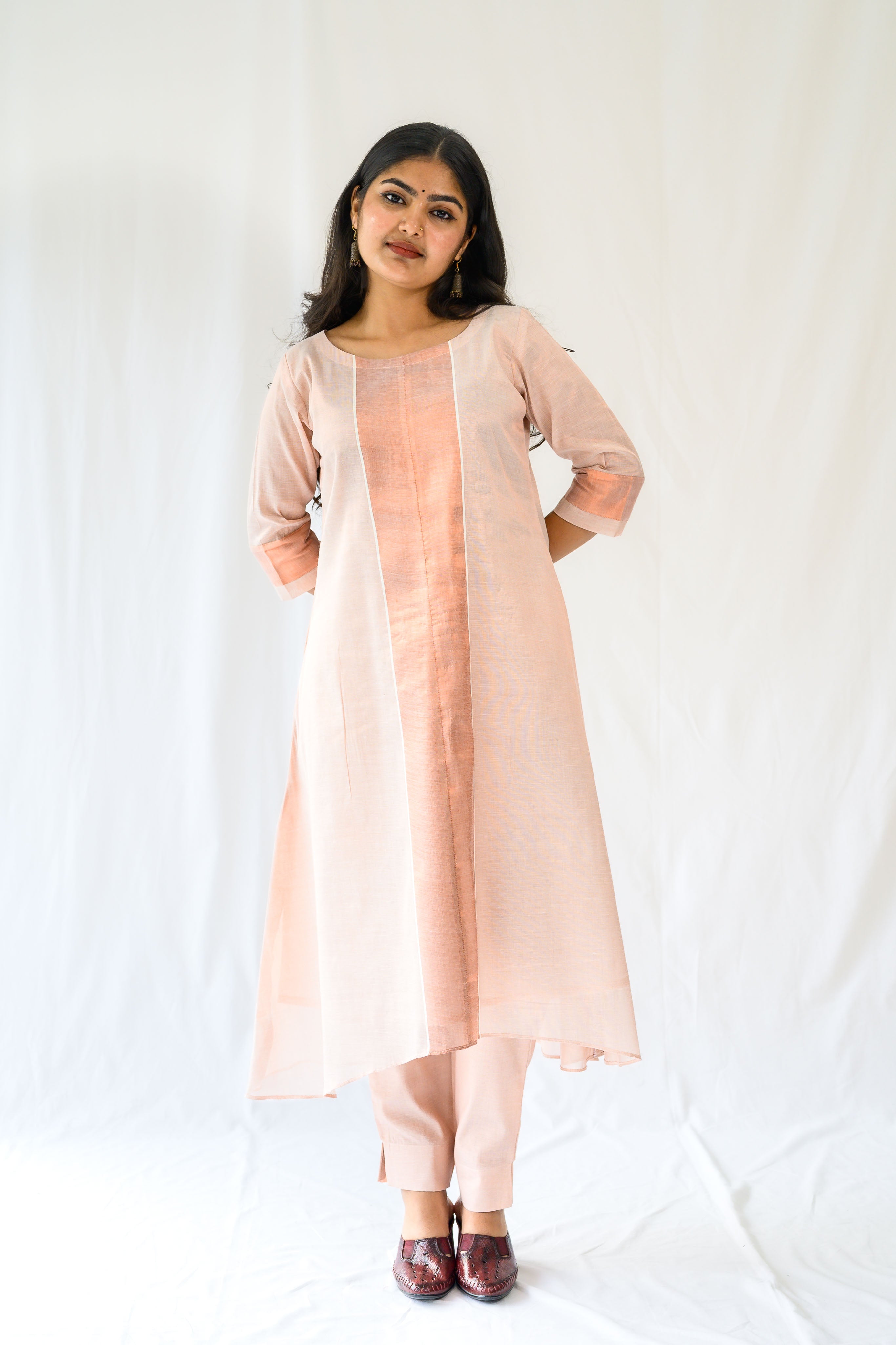 Kasavu Elegance Copper Tissue High Low Kurta