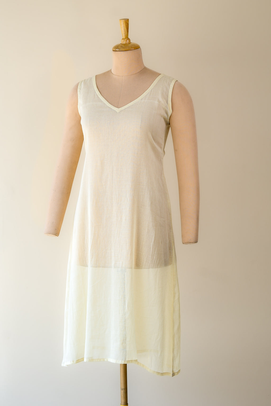 Cream Mul Cotton V Neck Aline Inner Slip