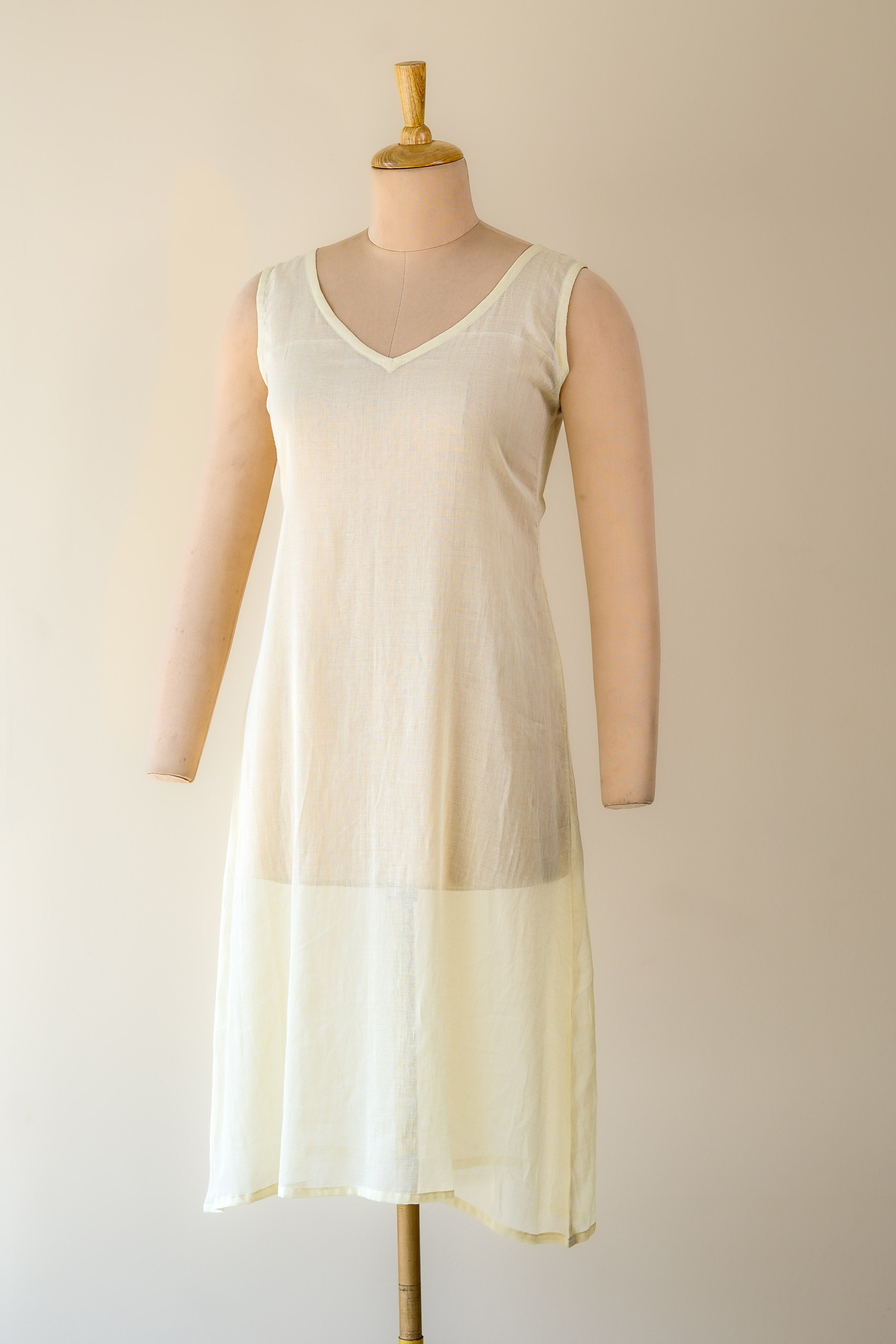 Cream Mul Cotton V Neck Aline Inner Slip