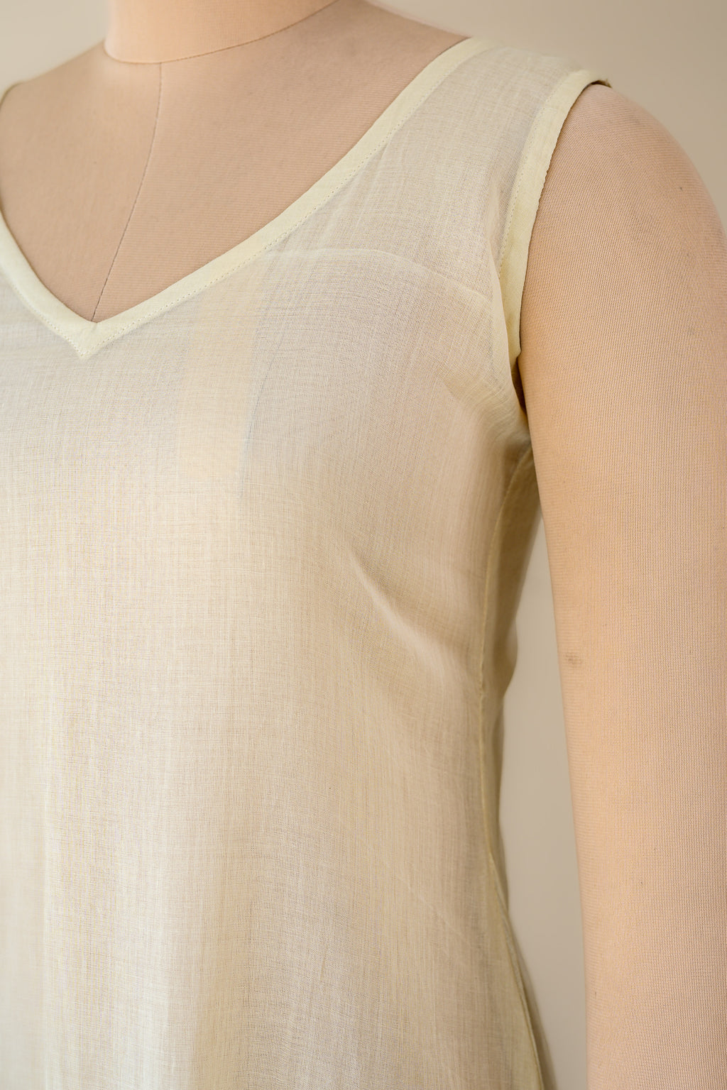 Cream Mul Cotton V Neck Aline Inner Slip
