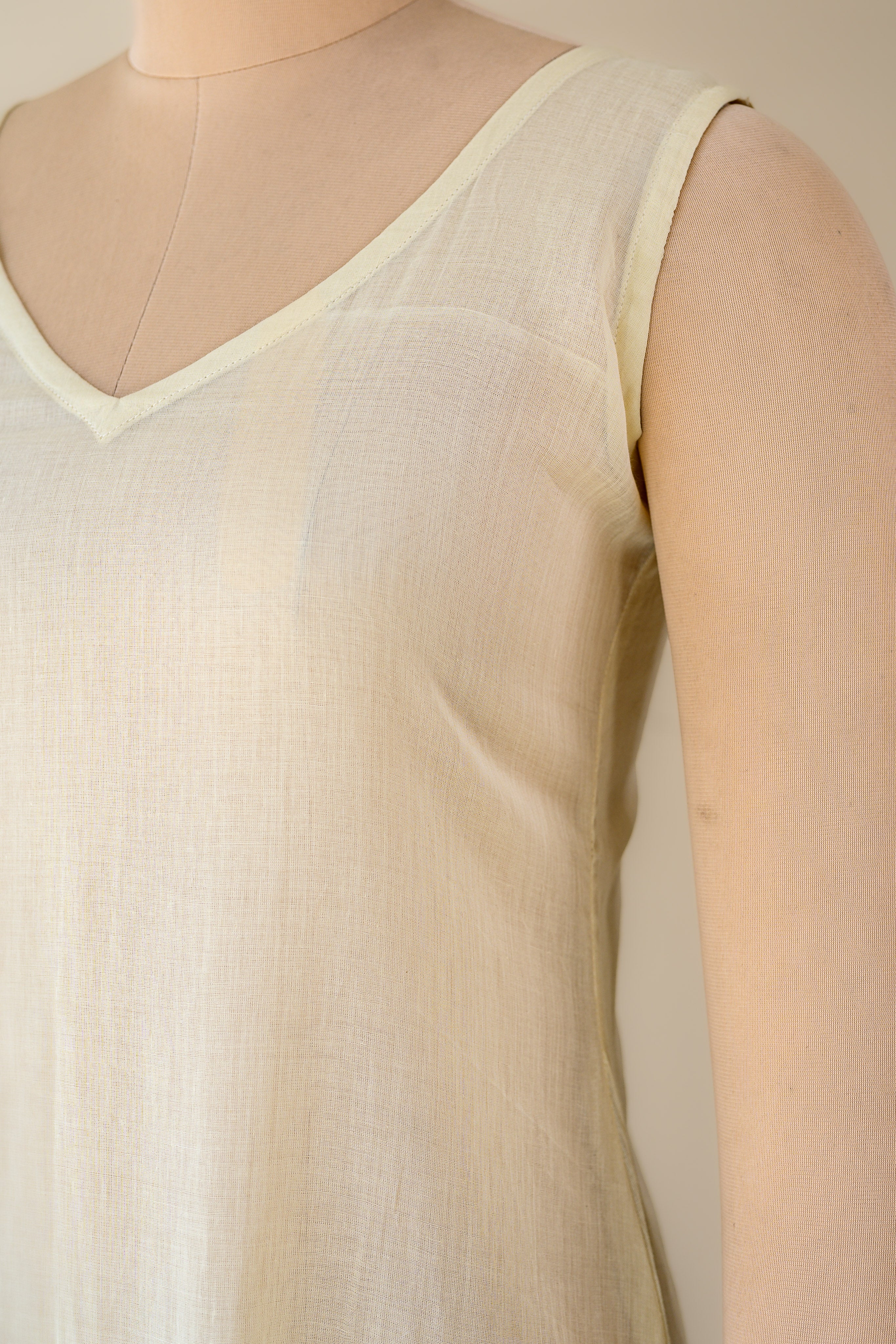 Cream Mul Cotton V Neck Aline Inner Slip