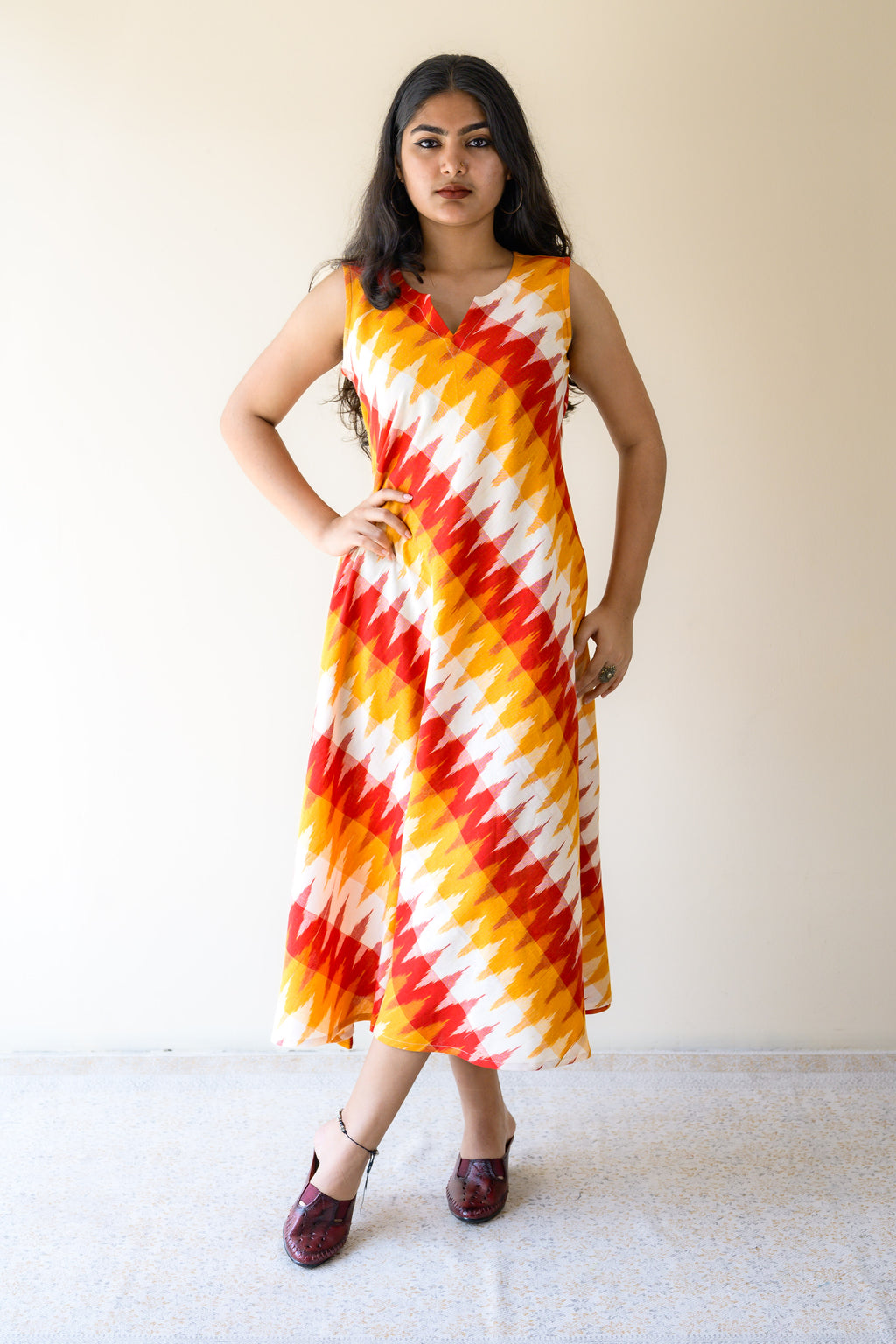 Saffron & Snow Ikkat Sleeveless Dress