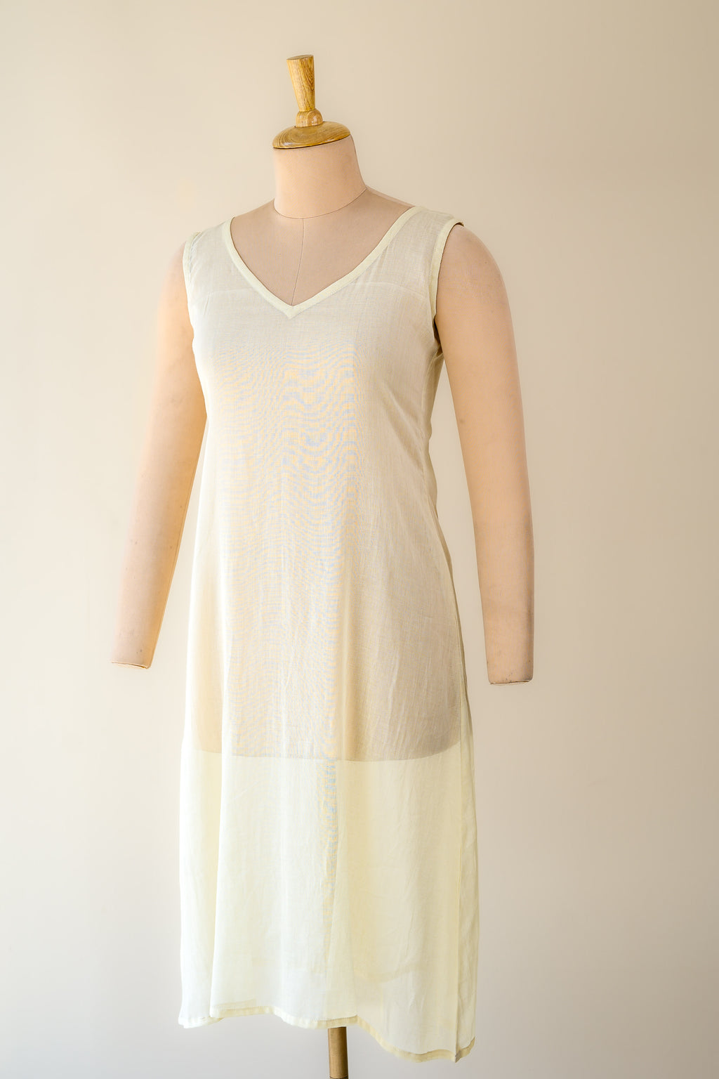 Cream Mul Cotton V Neck Aline Inner Slip