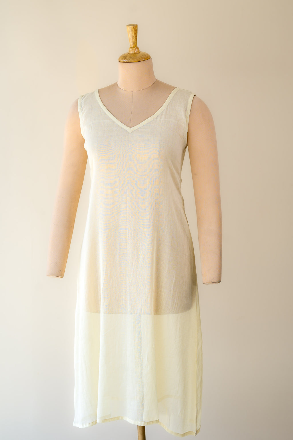 Cream Mul Cotton V Neck Aline Inner Slip