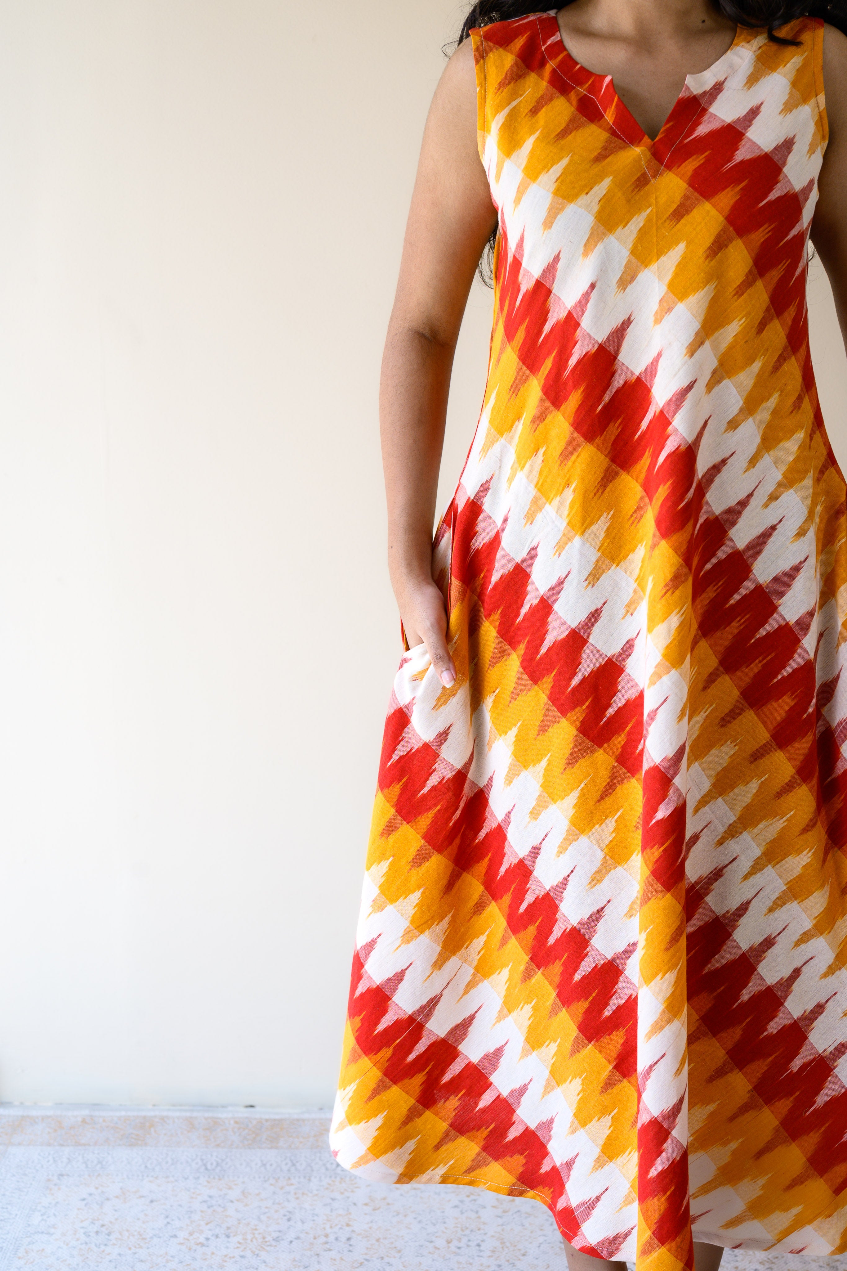 Saffron & Snow Ikkat Sleeveless Dress