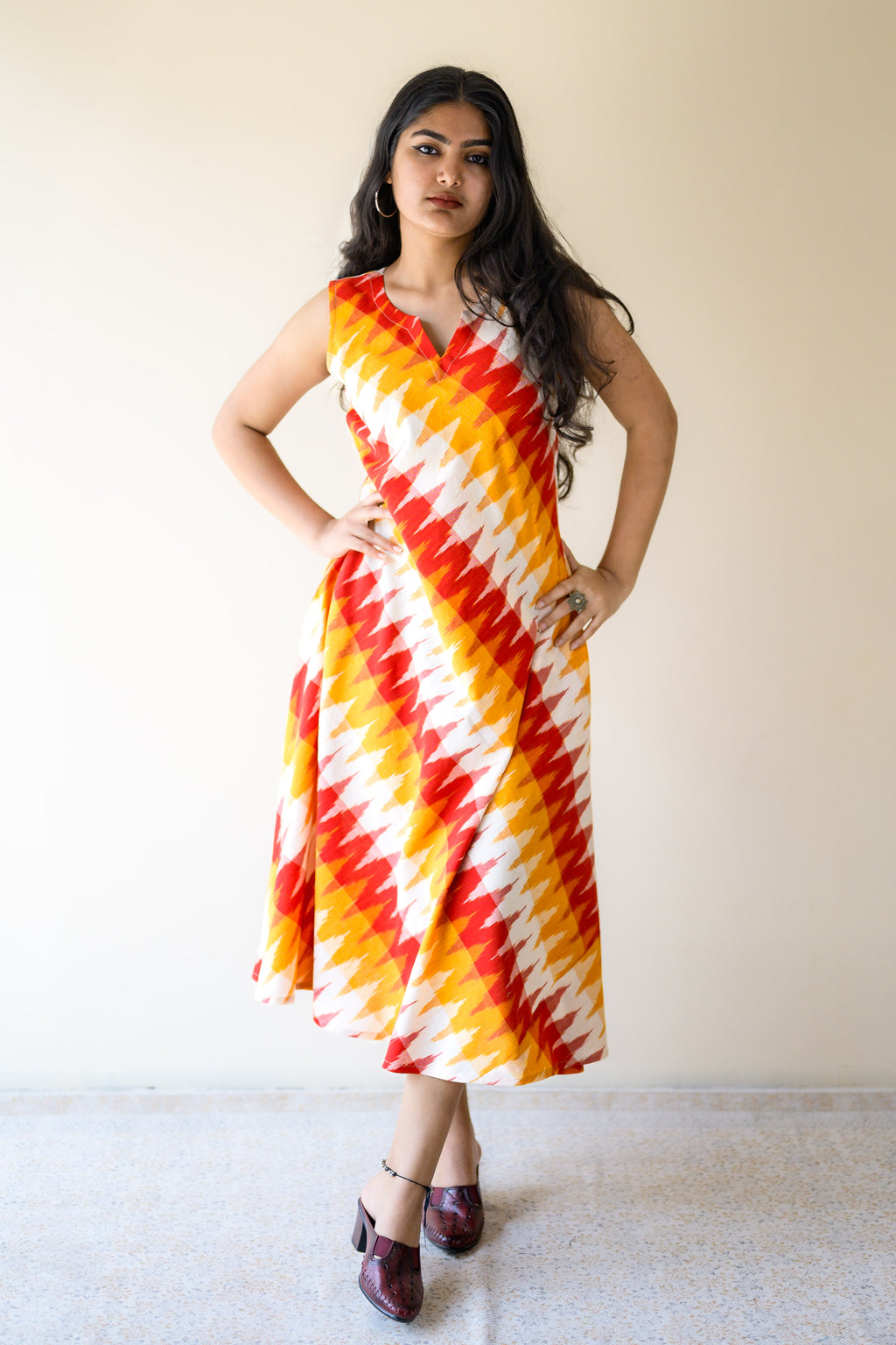 Saffron & Snow Ikkat Sleeveless Dress