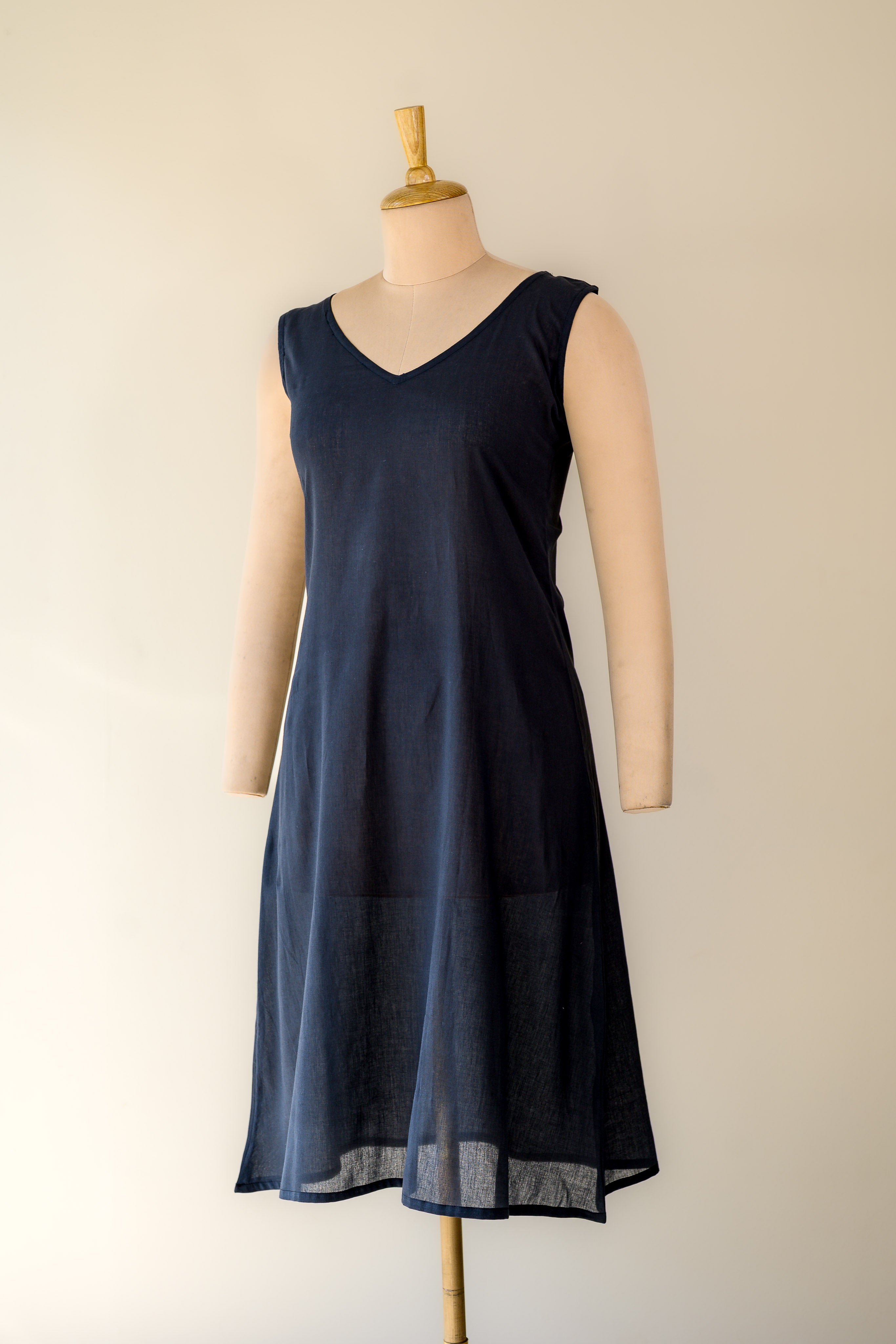 Black Mul Cotton V Neck Aline Inner Slip