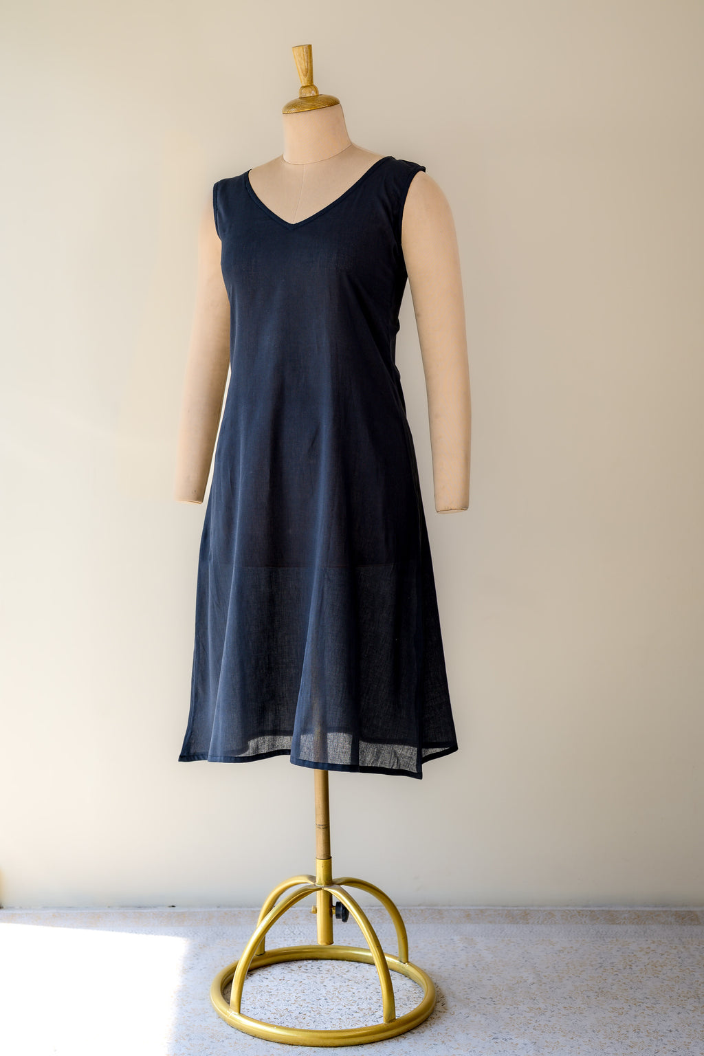 Black Mul Cotton V Neck Aline Inner Slip