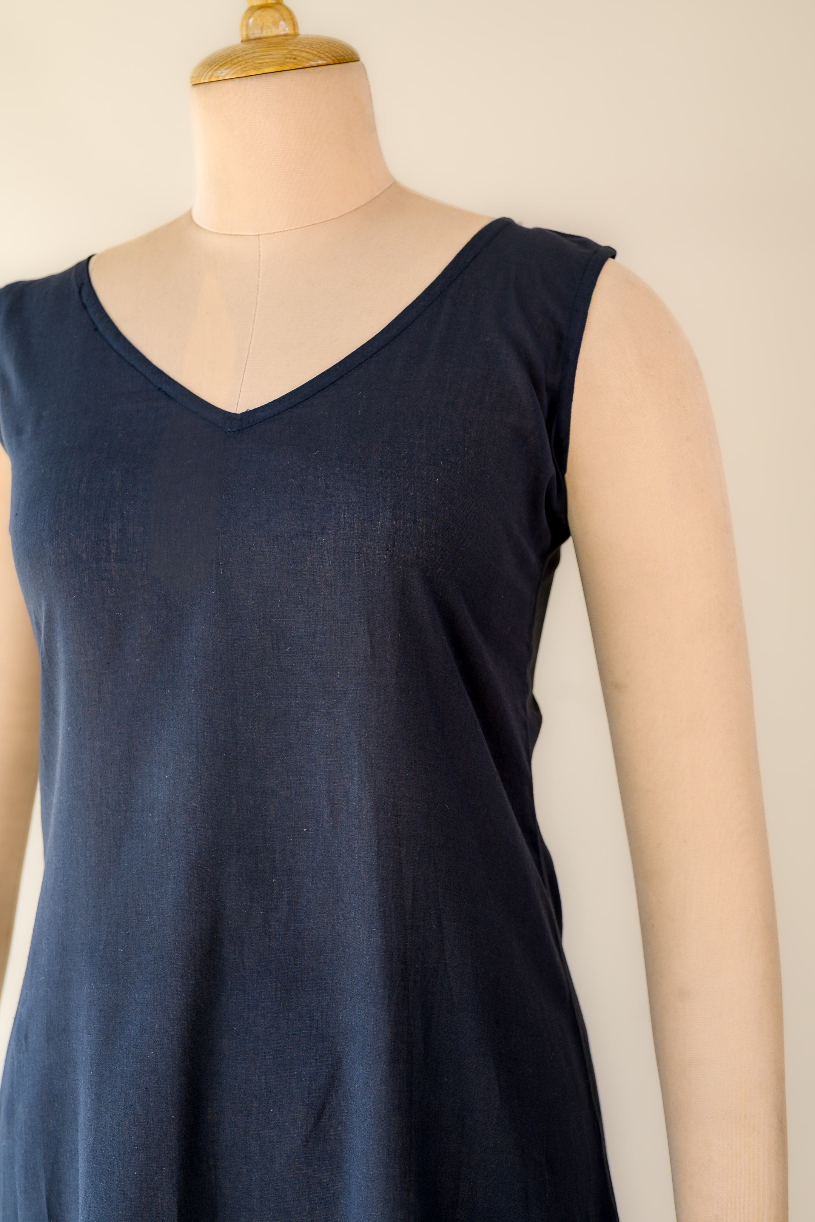 Black Mul Cotton V Neck Aline Inner Slip