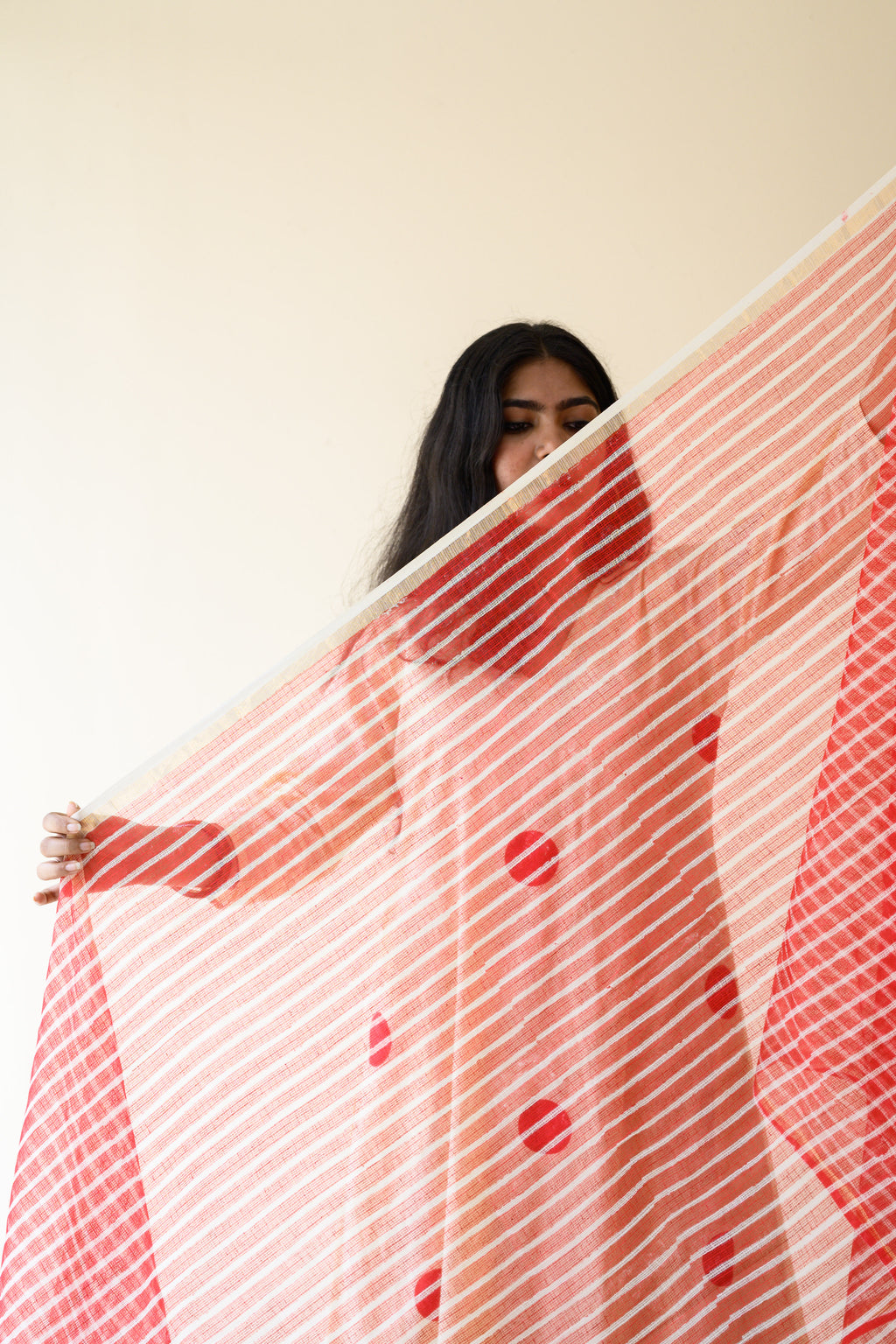 Red Stripes on Cream Sanganeri Kota Doria Dupatta