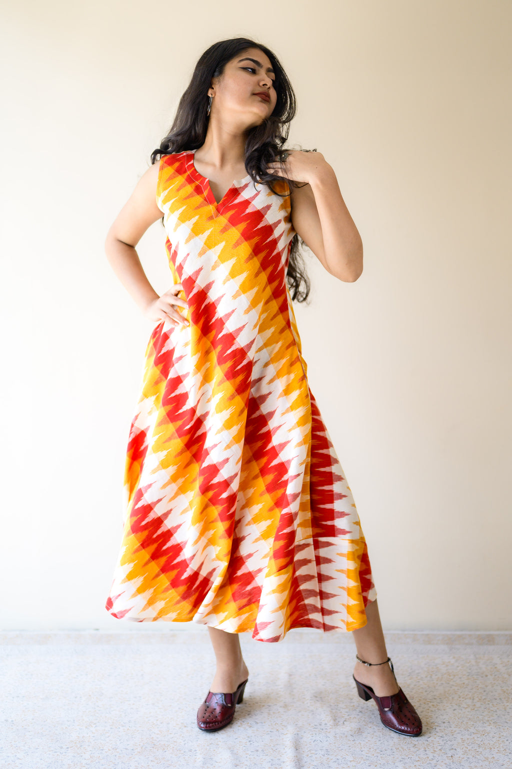 Saffron & Snow Ikkat Sleeveless Dress