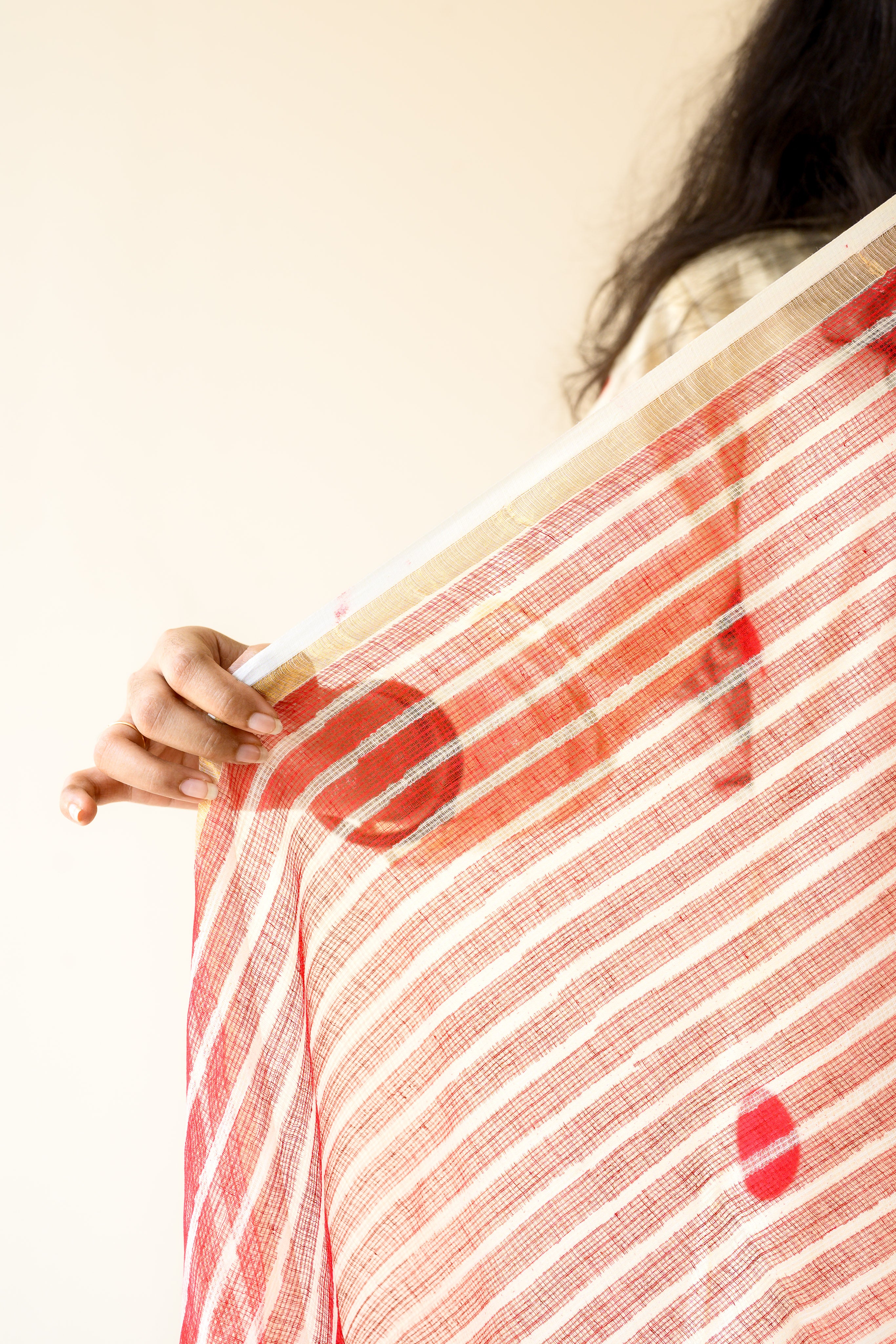 Red Stripes on Cream Sanganeri Kota Doria Dupatta