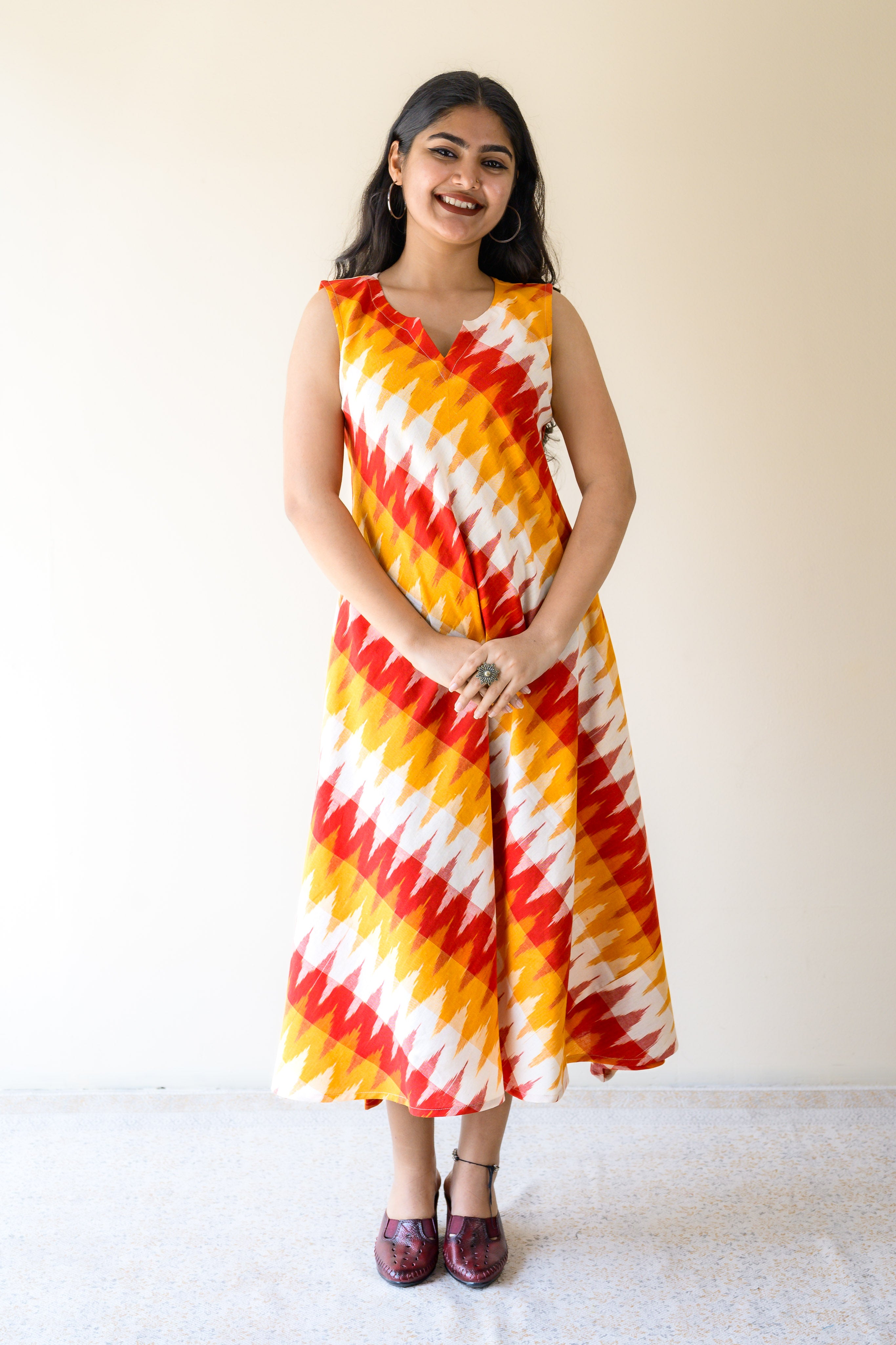 Saffron & Snow Ikkat Sleeveless Dress