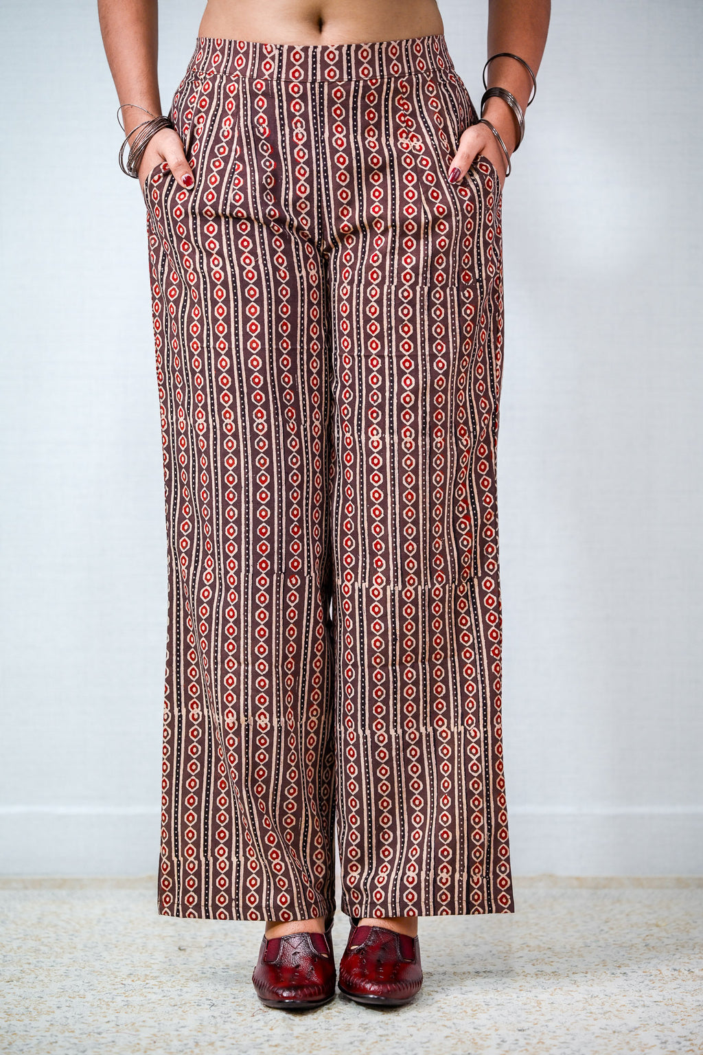 Pearl Stripes Coffee Ajrakh Parallel Pants