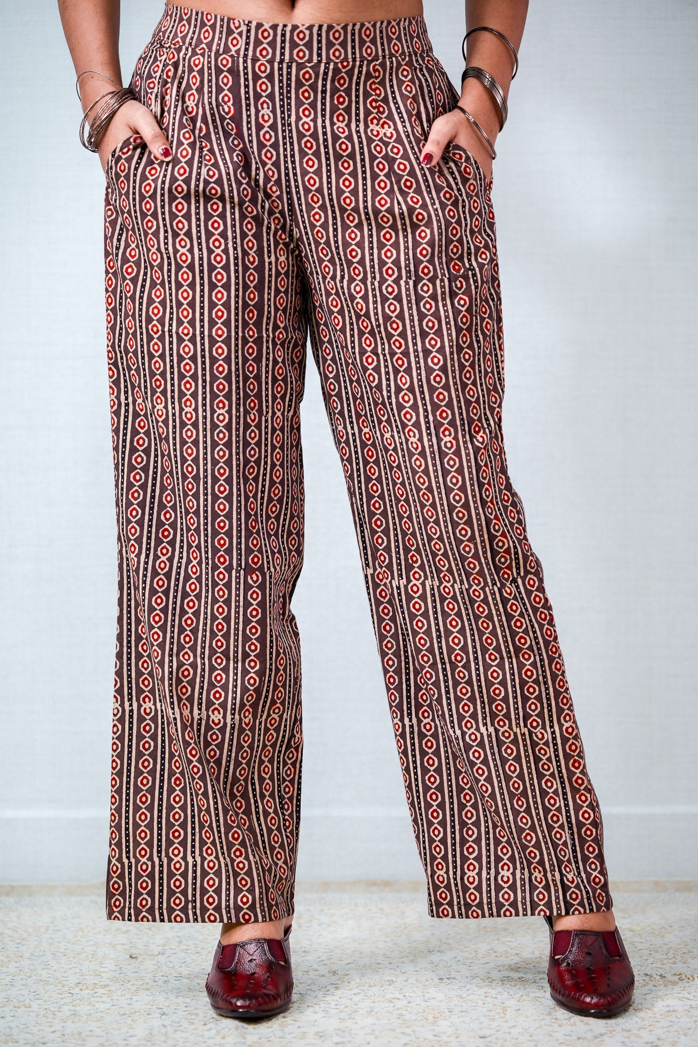 Pearl Stripes Coffee Ajrakh Parallel Pants