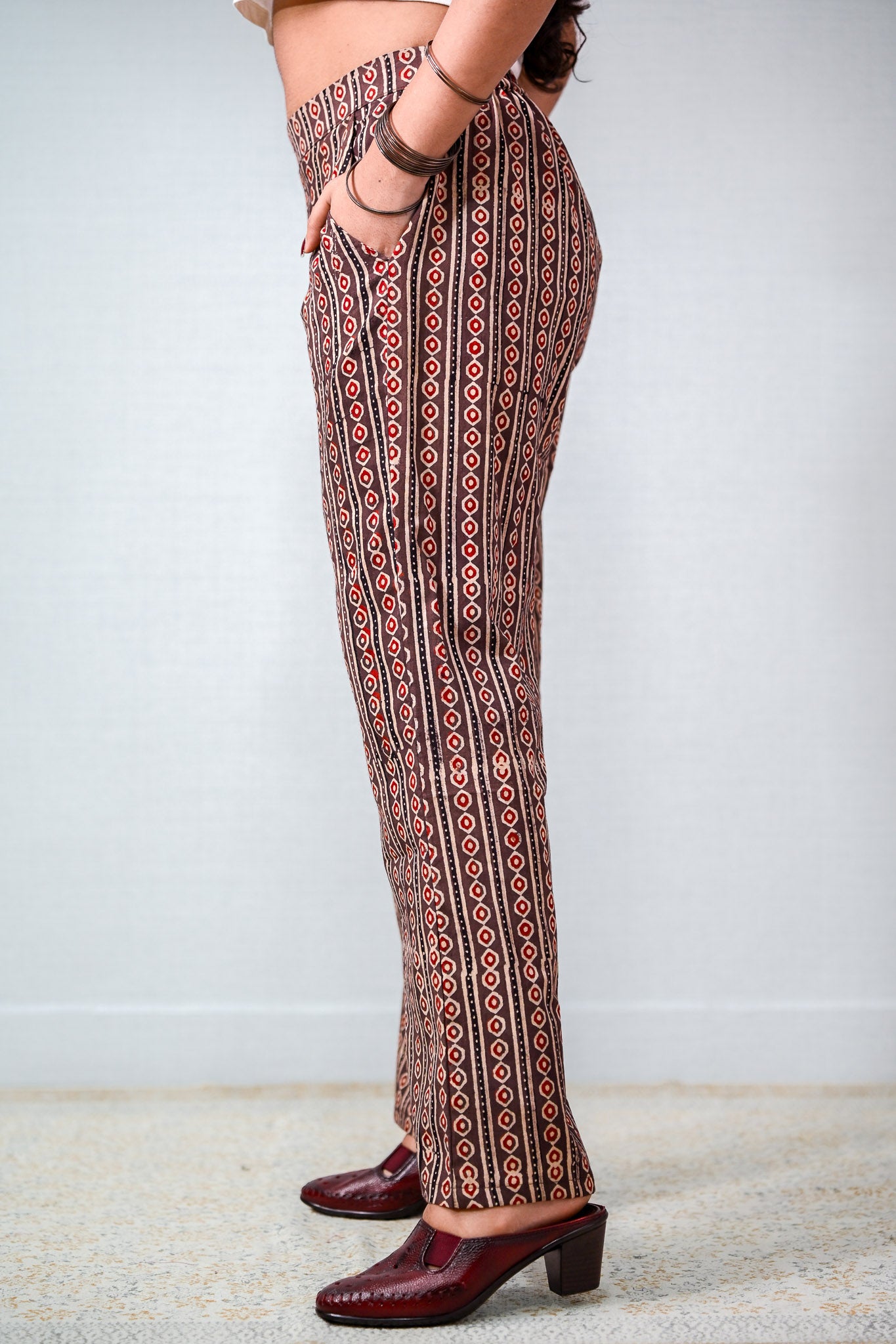 Pearl Stripes Coffee Ajrakh Parallel Pants