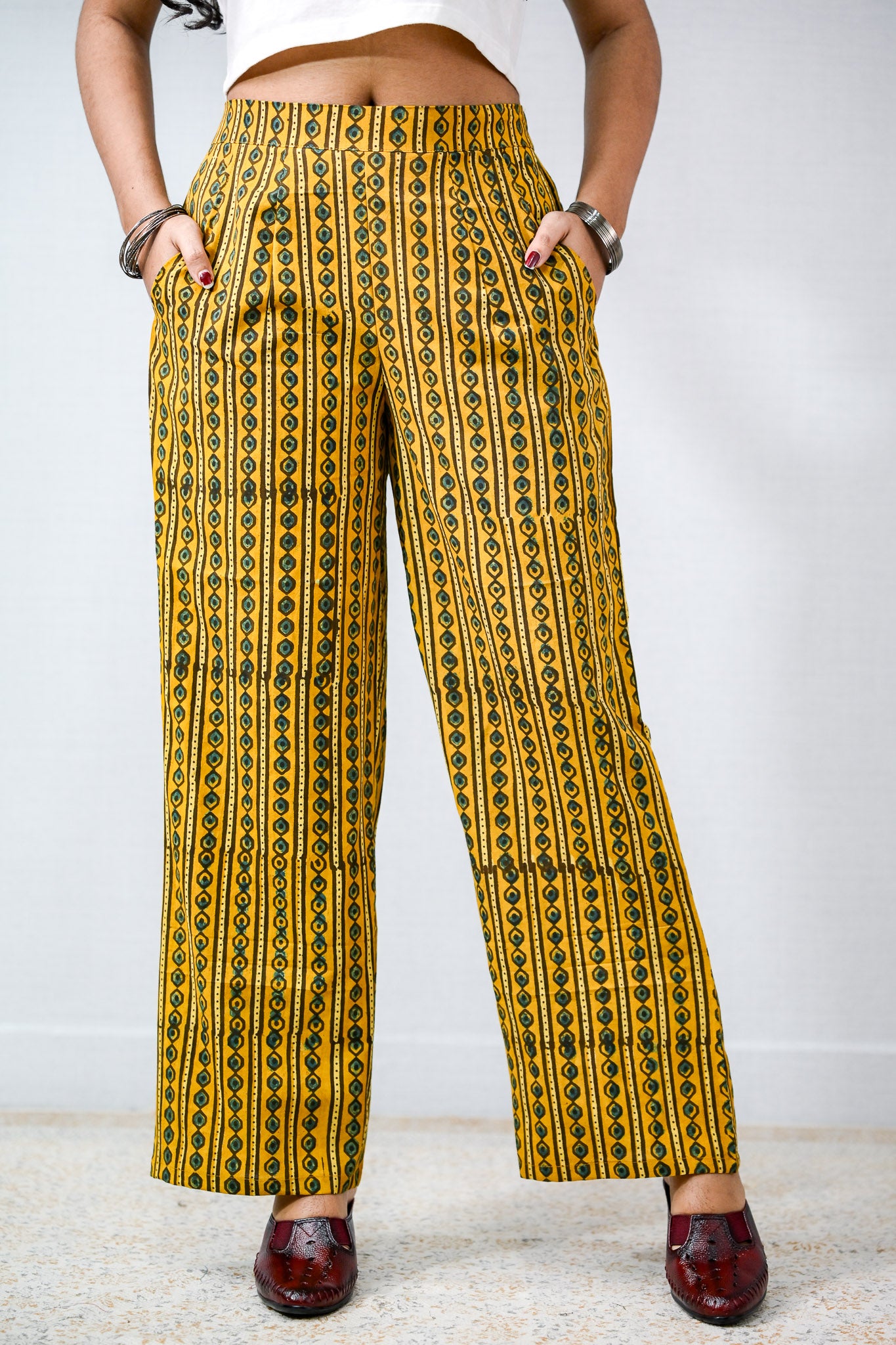 Pearl Stripes Turmeric Ajrakh Parallel Pants
