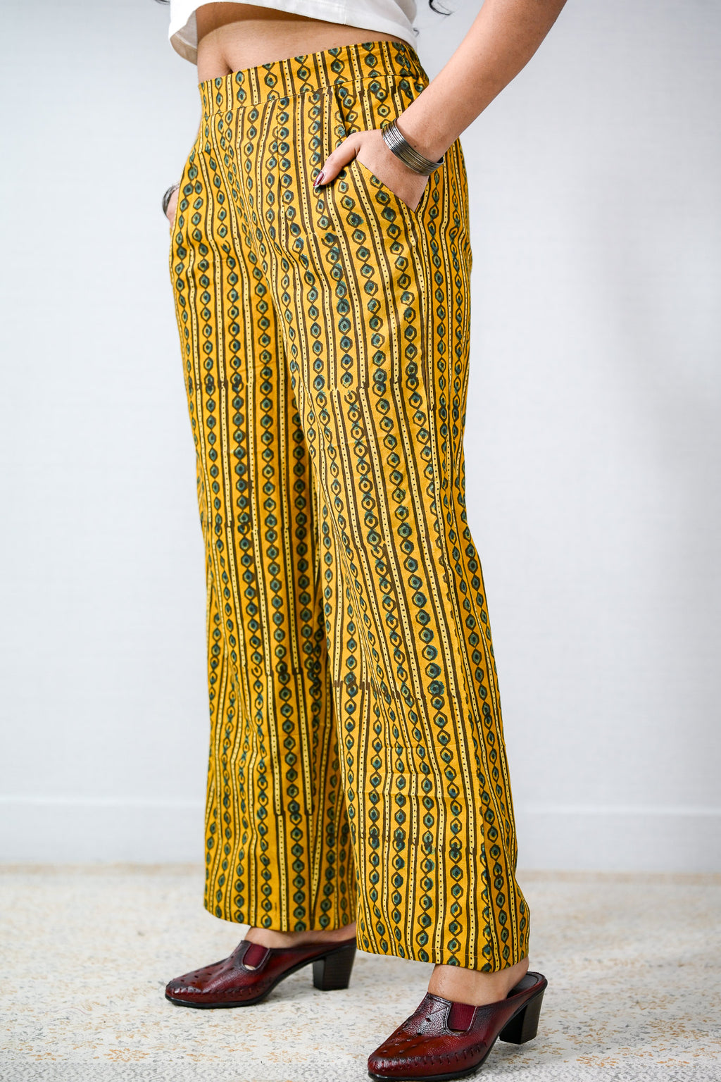 Pearl Stripes Turmeric Ajrakh Parallel Pants