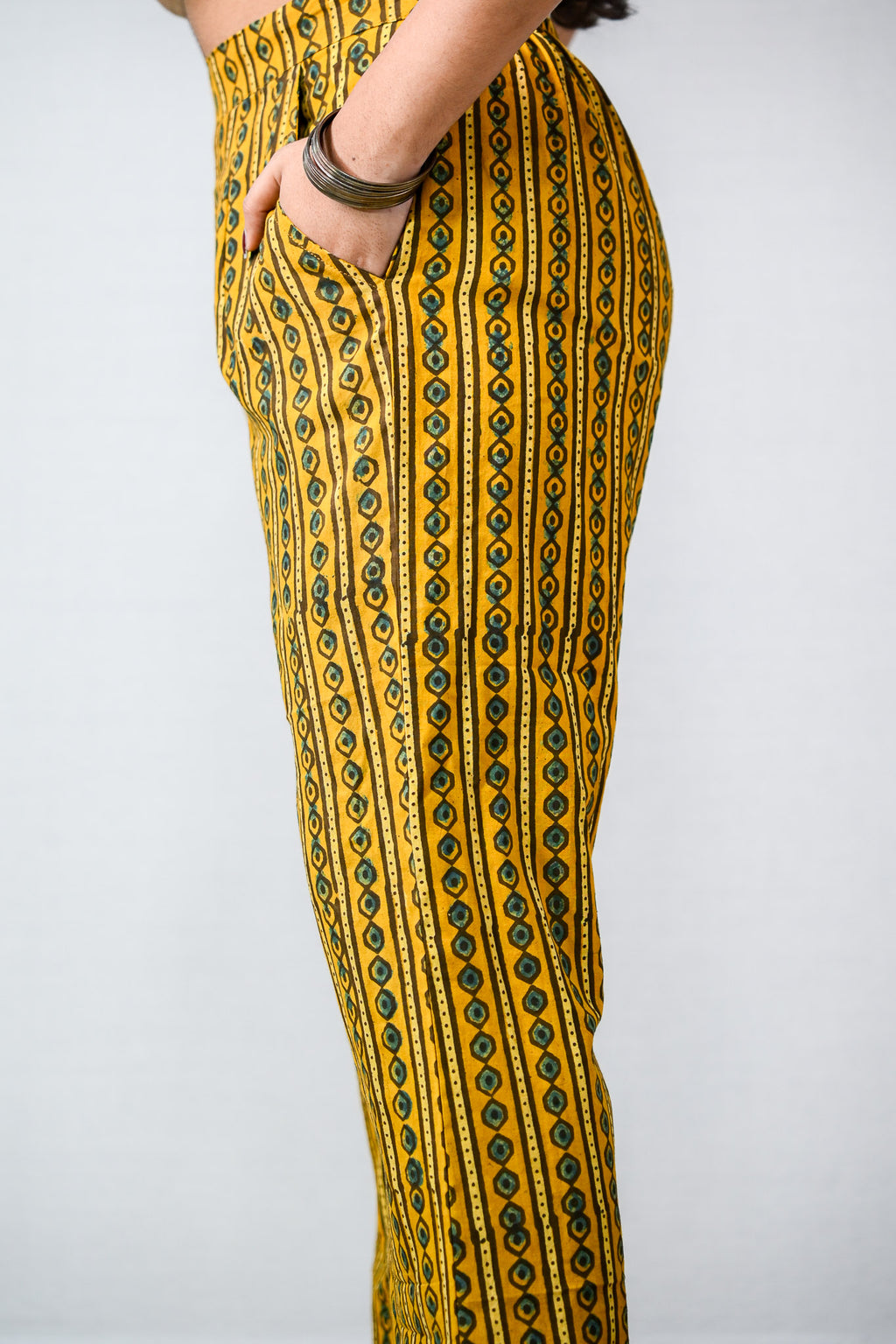 Pearl Stripes Turmeric Ajrakh Parallel Pants