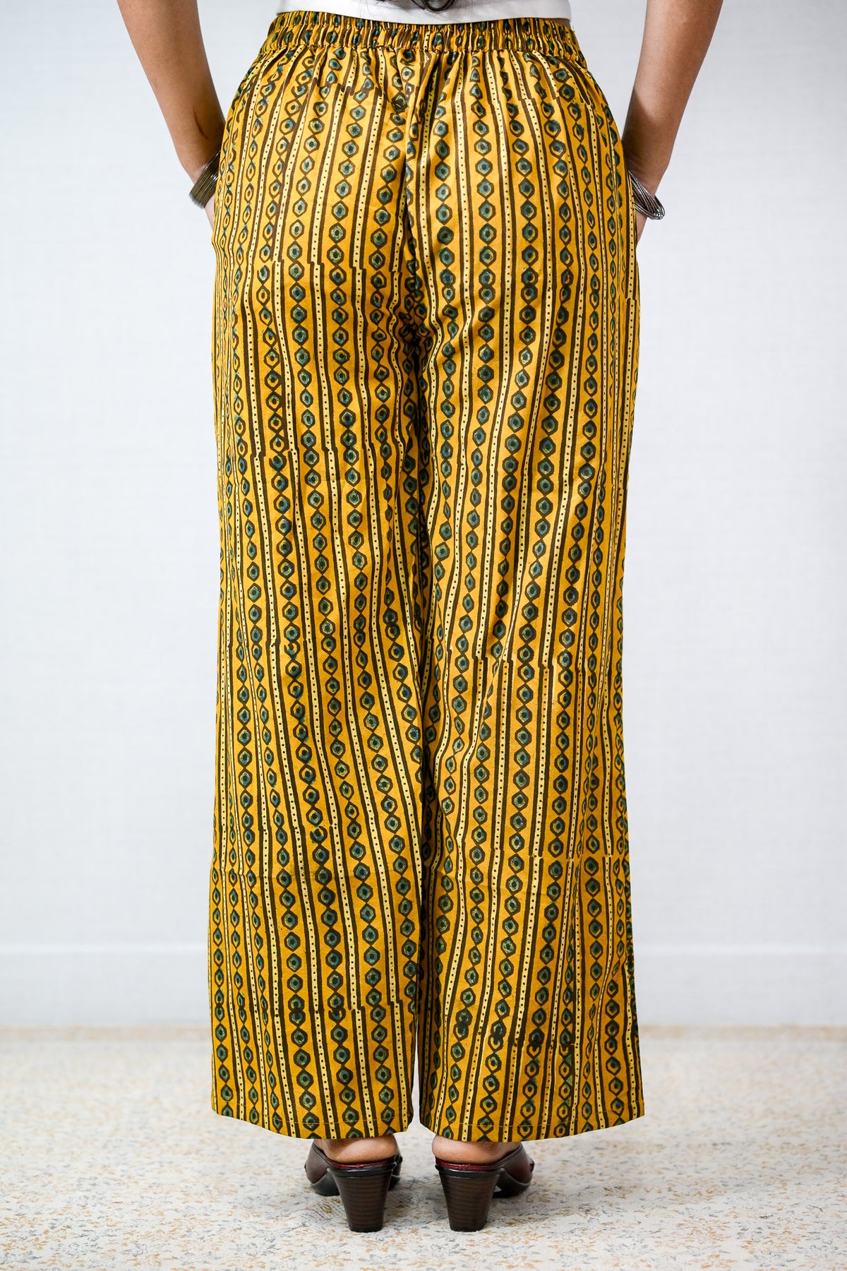 Tumeric Pant Turmeric Stripes Ajrakh Pure Cotton Parallel Pants- Lobha Deepthis