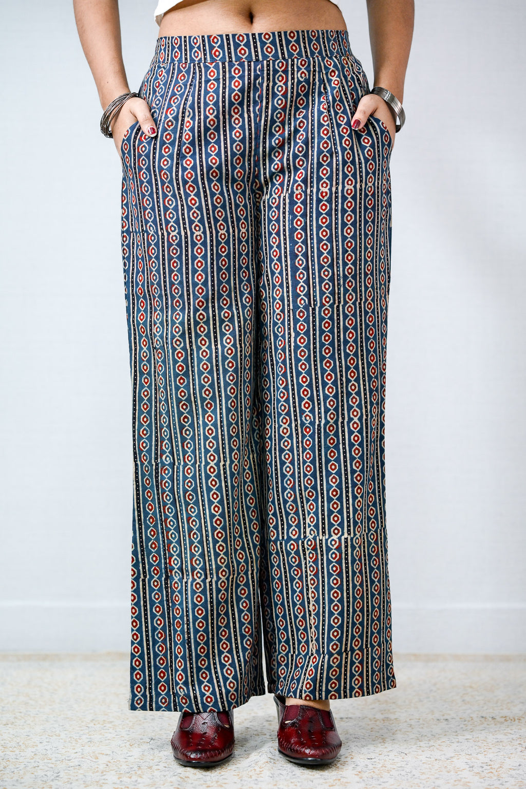Pearl Stripes Indigo Ajrakh Parallel Pants
