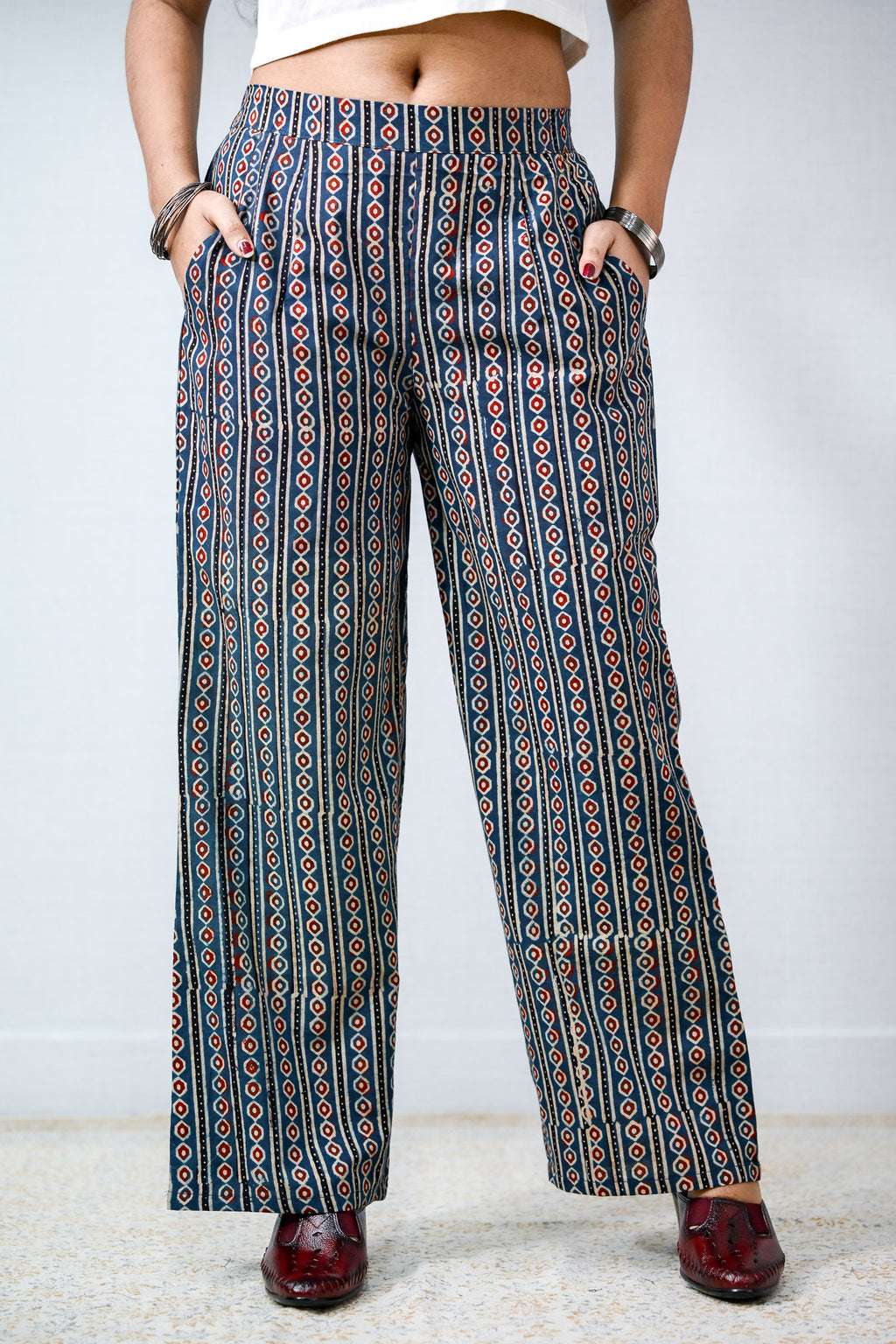 Pearl Stripes Indigo Ajrakh Parallel Pants