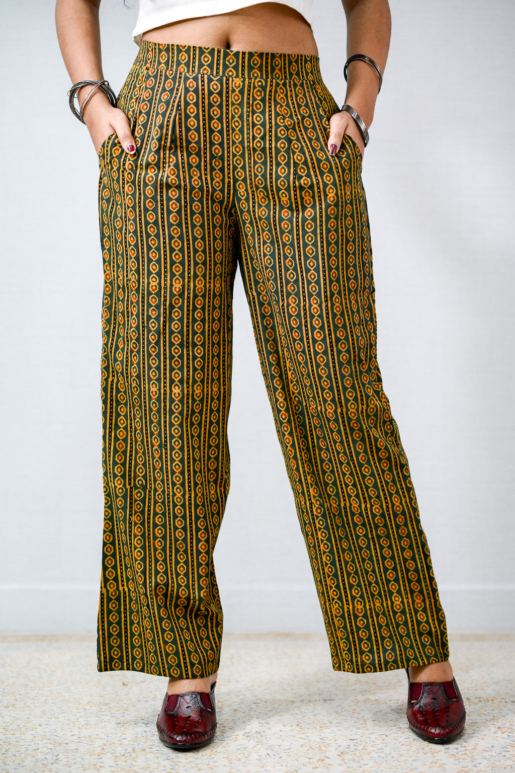 Pearl Stripes Green Ajrakh Parallel Pants