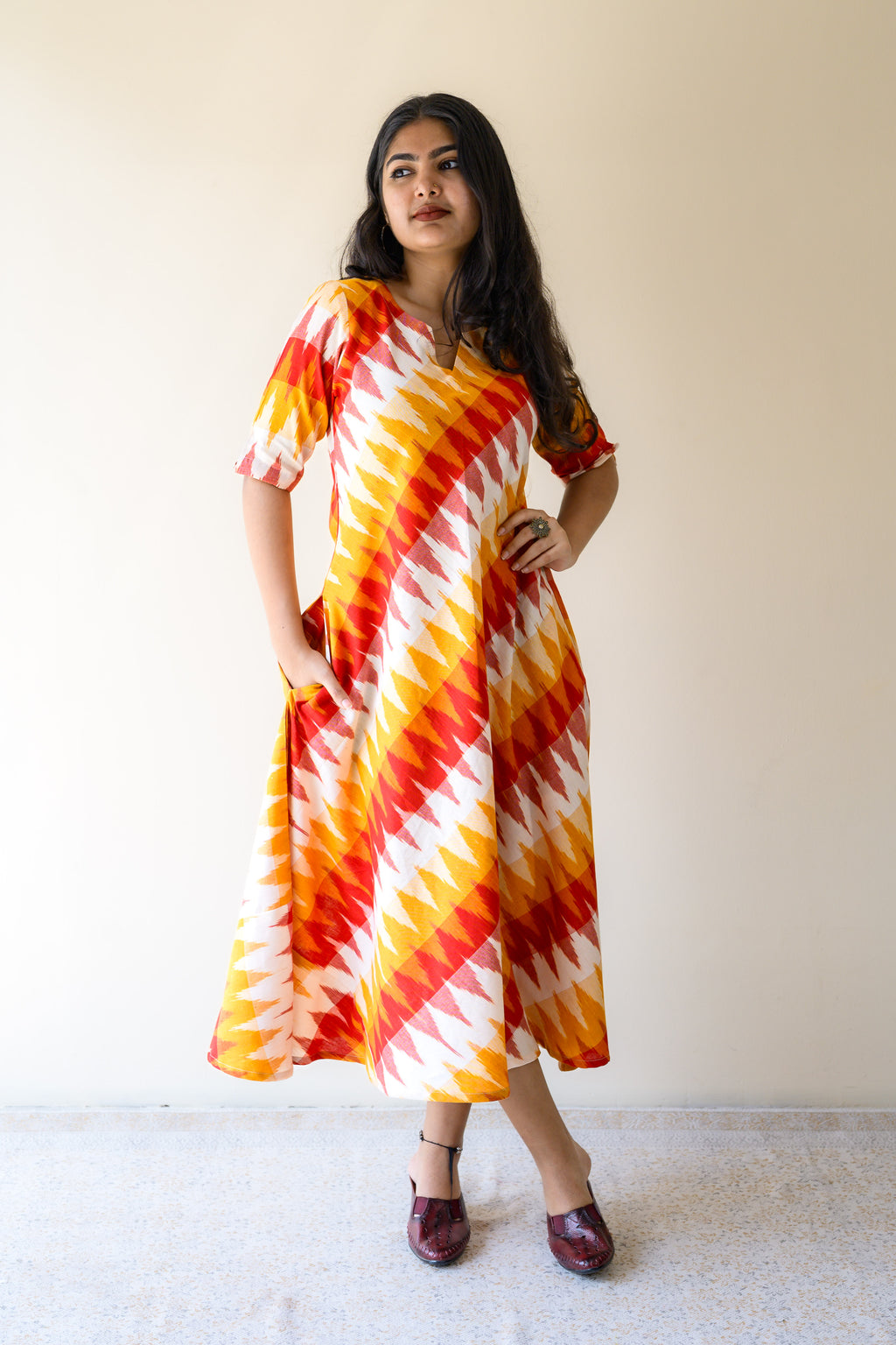 Saffron & Snow Ikkat Cotton Cross Cut Dress