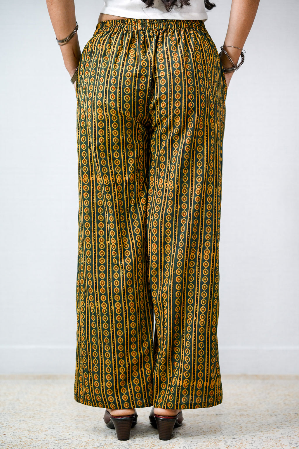 Pearl Stripes Green Ajrakh Parallel Pants