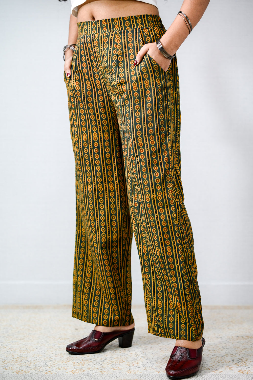 Pearl Stripes Green Ajrakh Parallel Pants