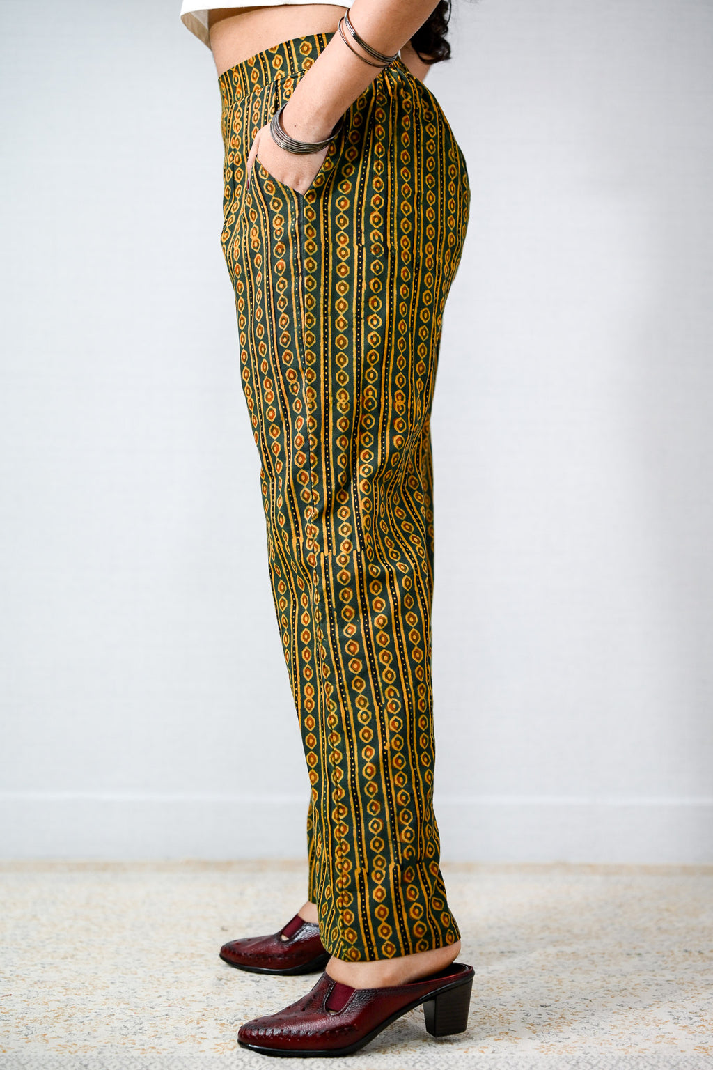 Pearl Stripes Green Ajrakh Parallel Pants