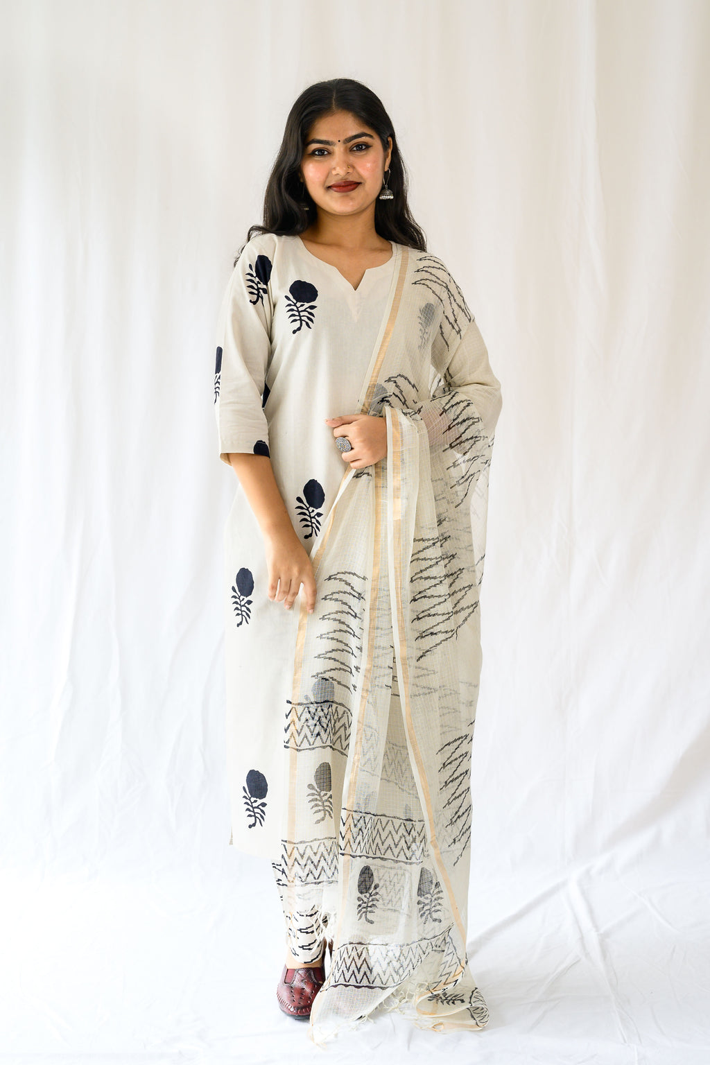 Set of 2- Raaheli Handblock Cotton Kurta & Pants Set