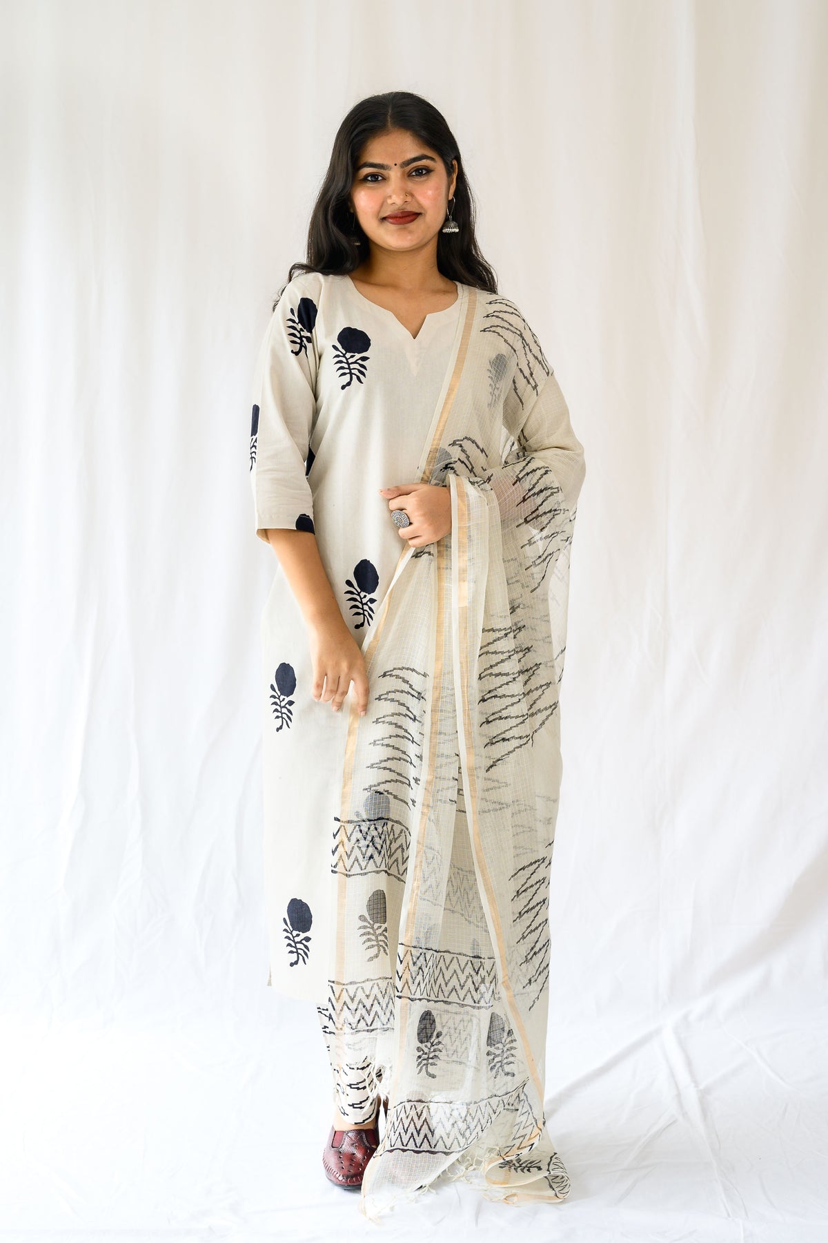 Set of 2- Raaheli Handblock Cotton Kurta & Pants Set