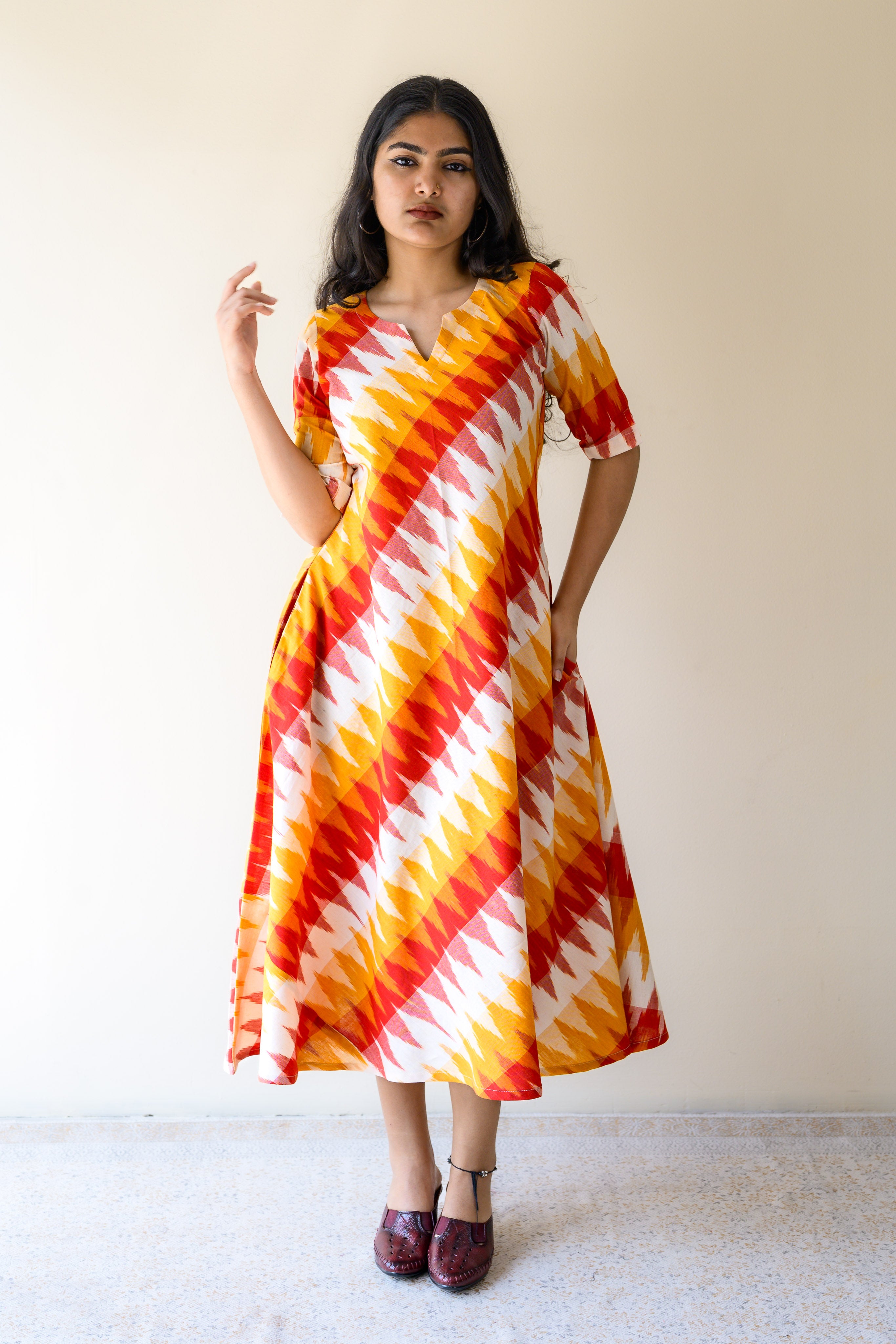 Saffron & Snow Ikkat Cotton Cross Cut Dress- Lobha Deepthis