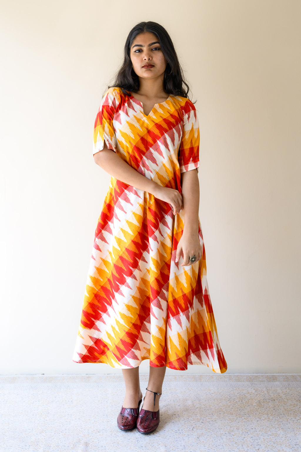 Saffron & Snow Ikkat Cotton Cross Cut Dress