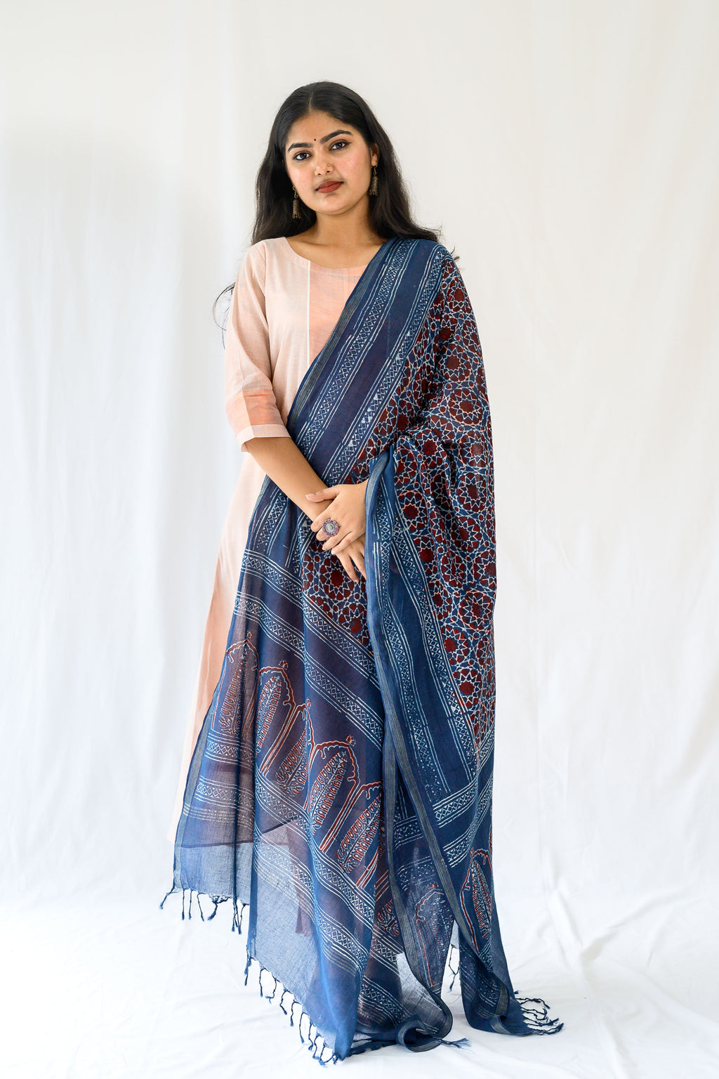 Kasavu Elegance Copper Tissue High Low Kurta
