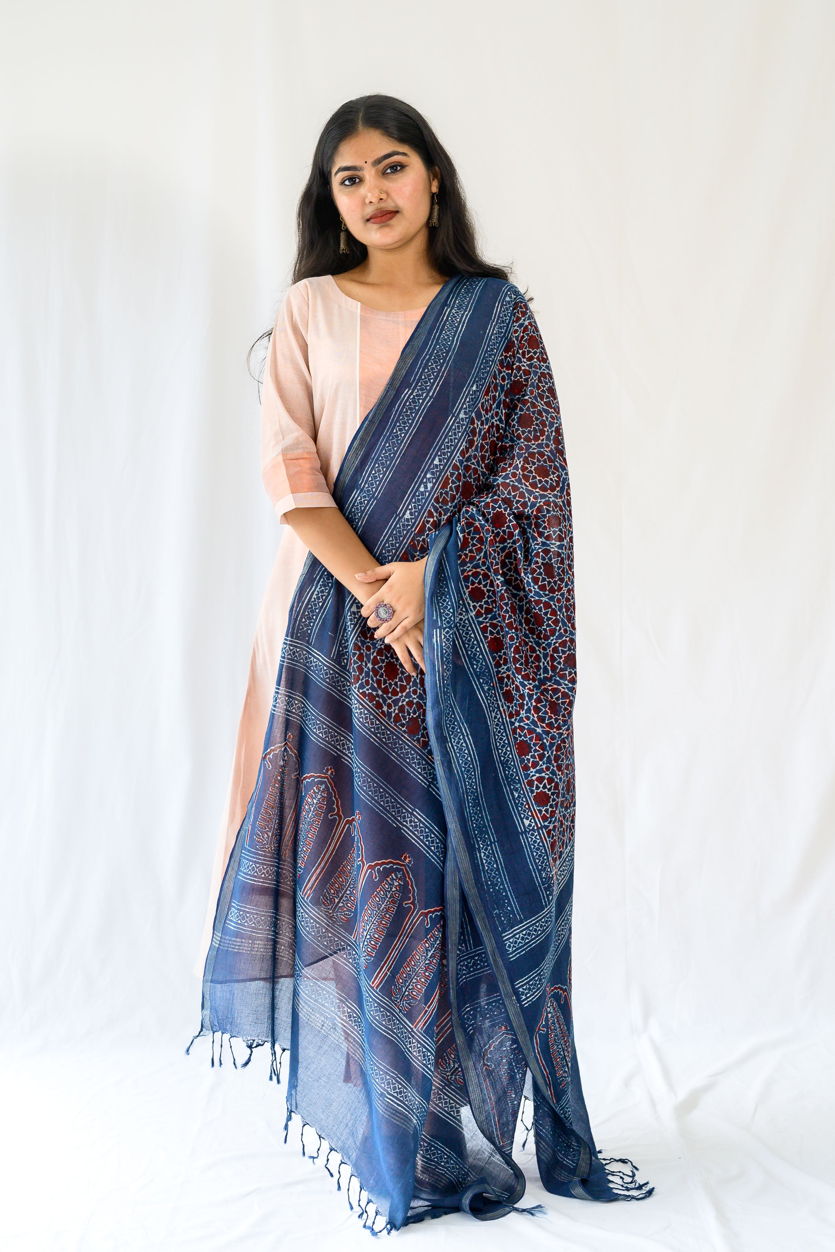 Kasavu Elegance Copper Tissue High Low Kurta