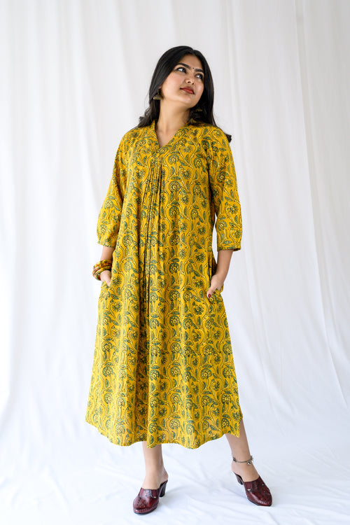 Mehreen Turmeric Ajrakh Dress