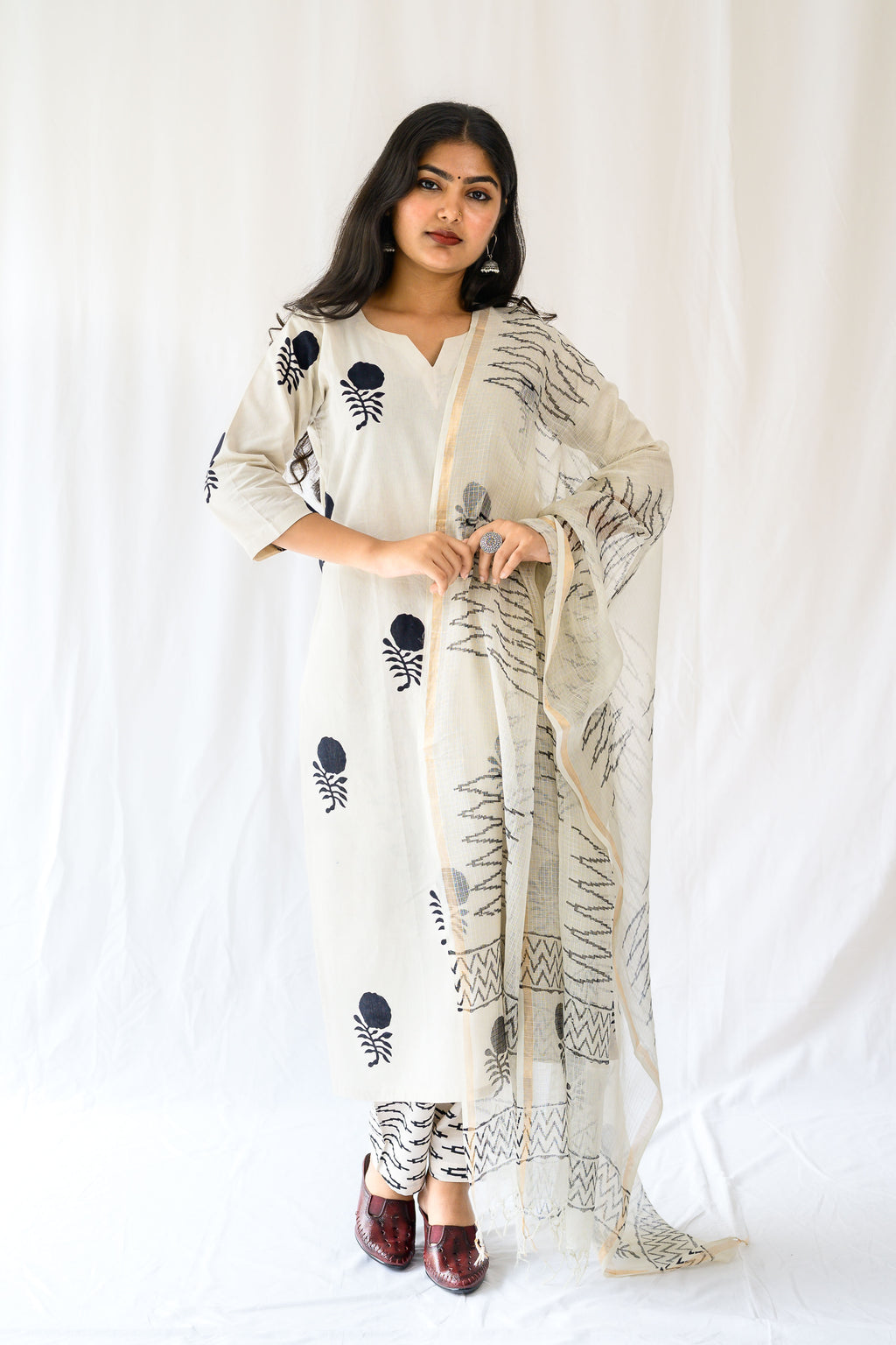 Set of 2- Raaheli Handblock Cotton Kurta & Pants Set