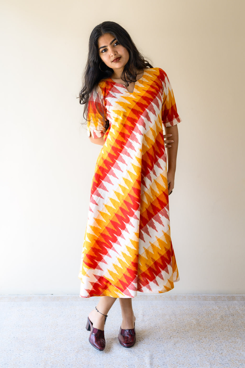 Saffron & Snow Ikkat Cotton Cross Cut Dress