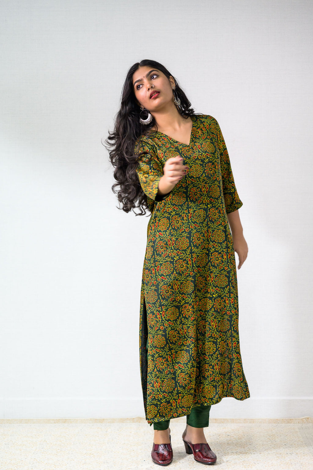 Green Vines Modal Ajrakh Kurta